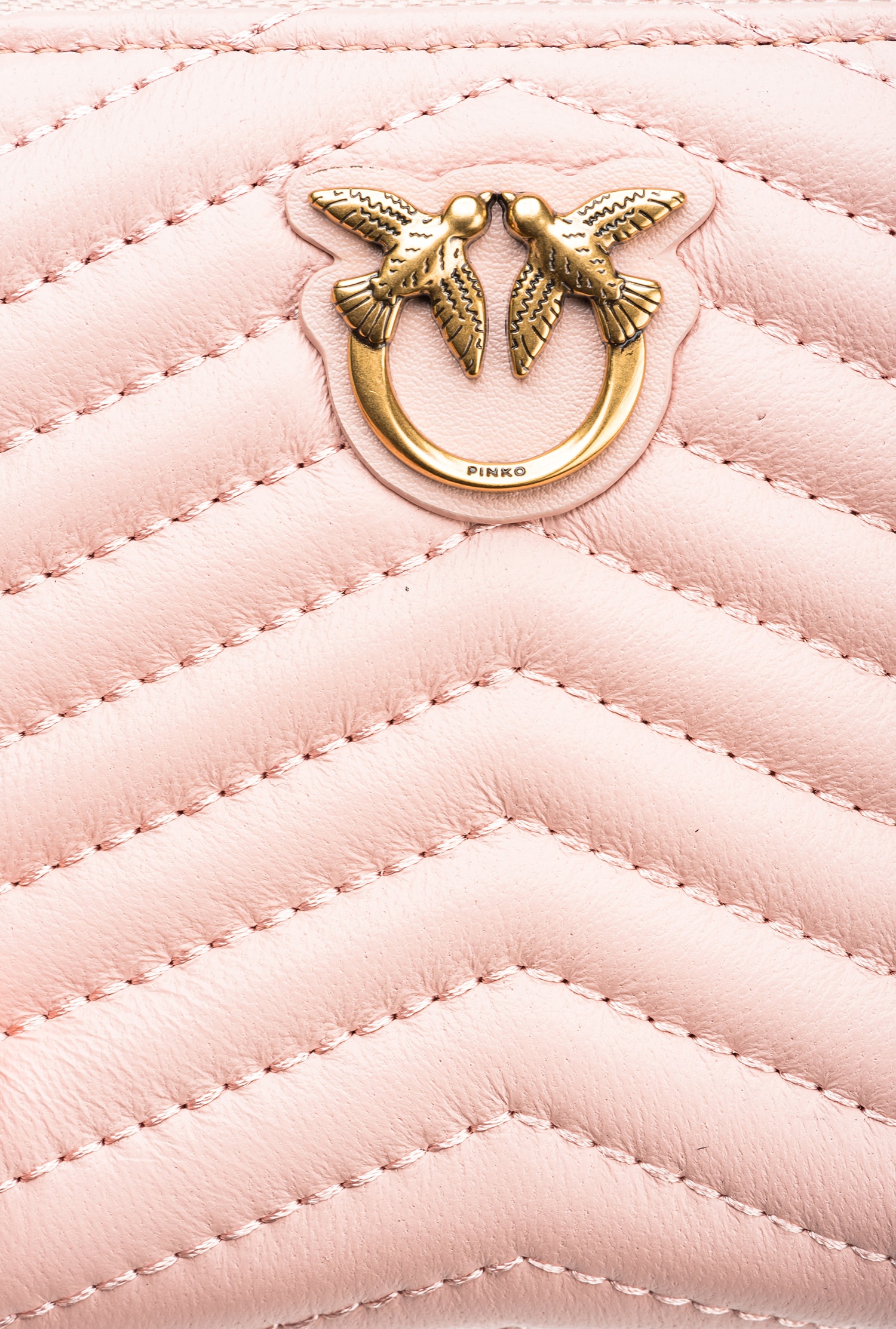 Pinko Square Zip-around Wallet In Chevron-patterned Nappa Leather In Pink/dusty Pink-antique Gold