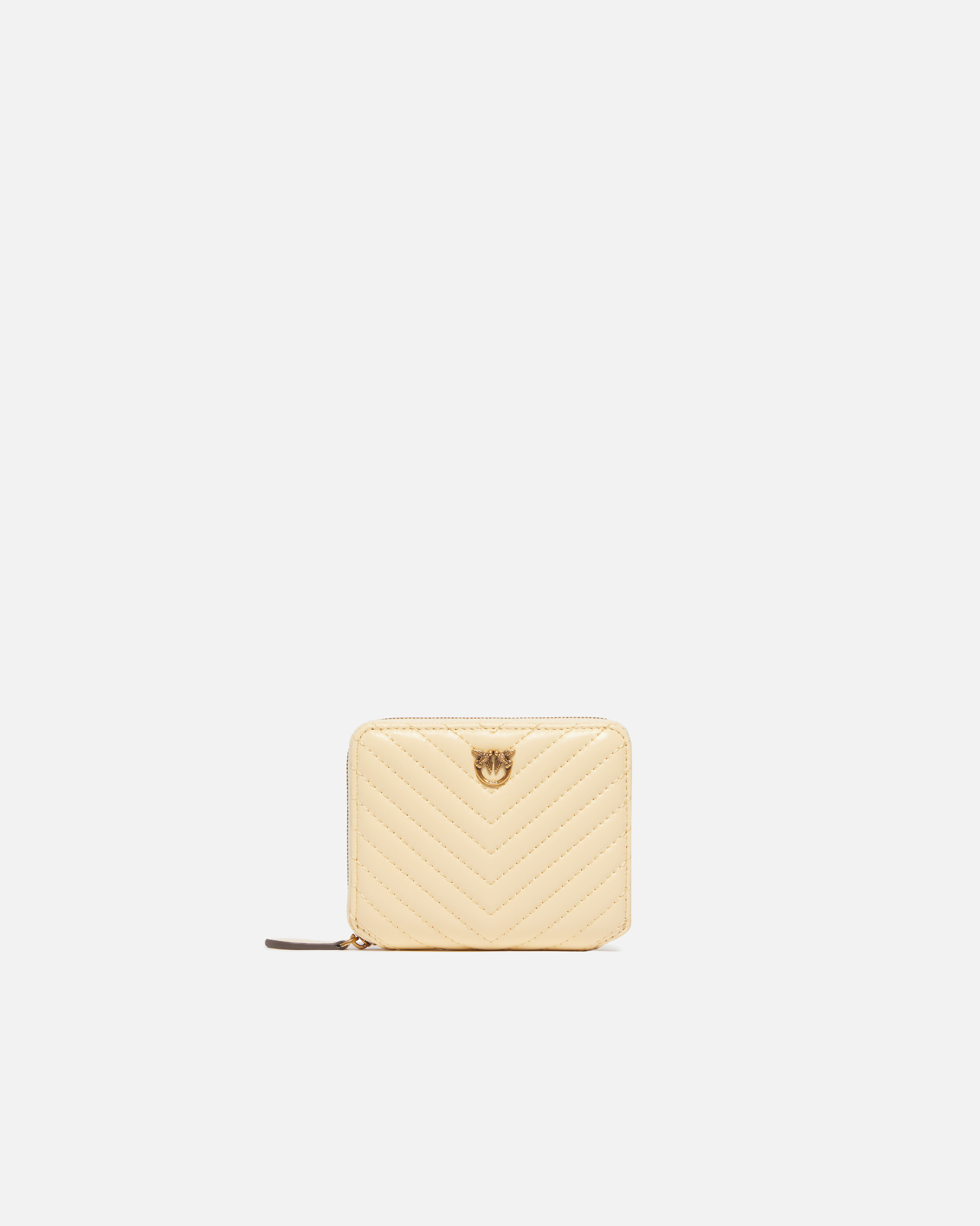 Portefeuille carré à contour zippé en cuir nappa matelassé 0