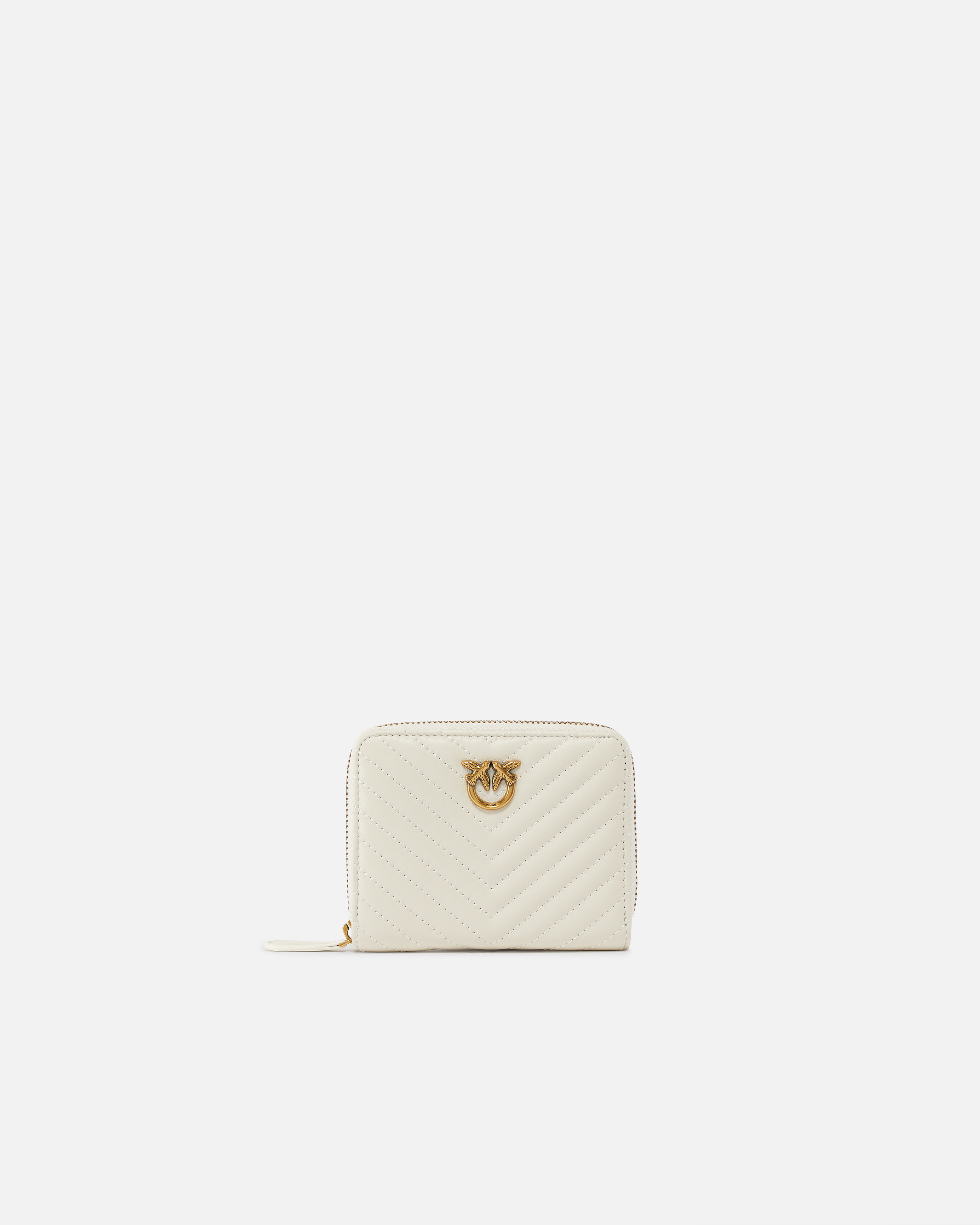 Square quilted nappa leather zip-around purse - White+white-antique gold