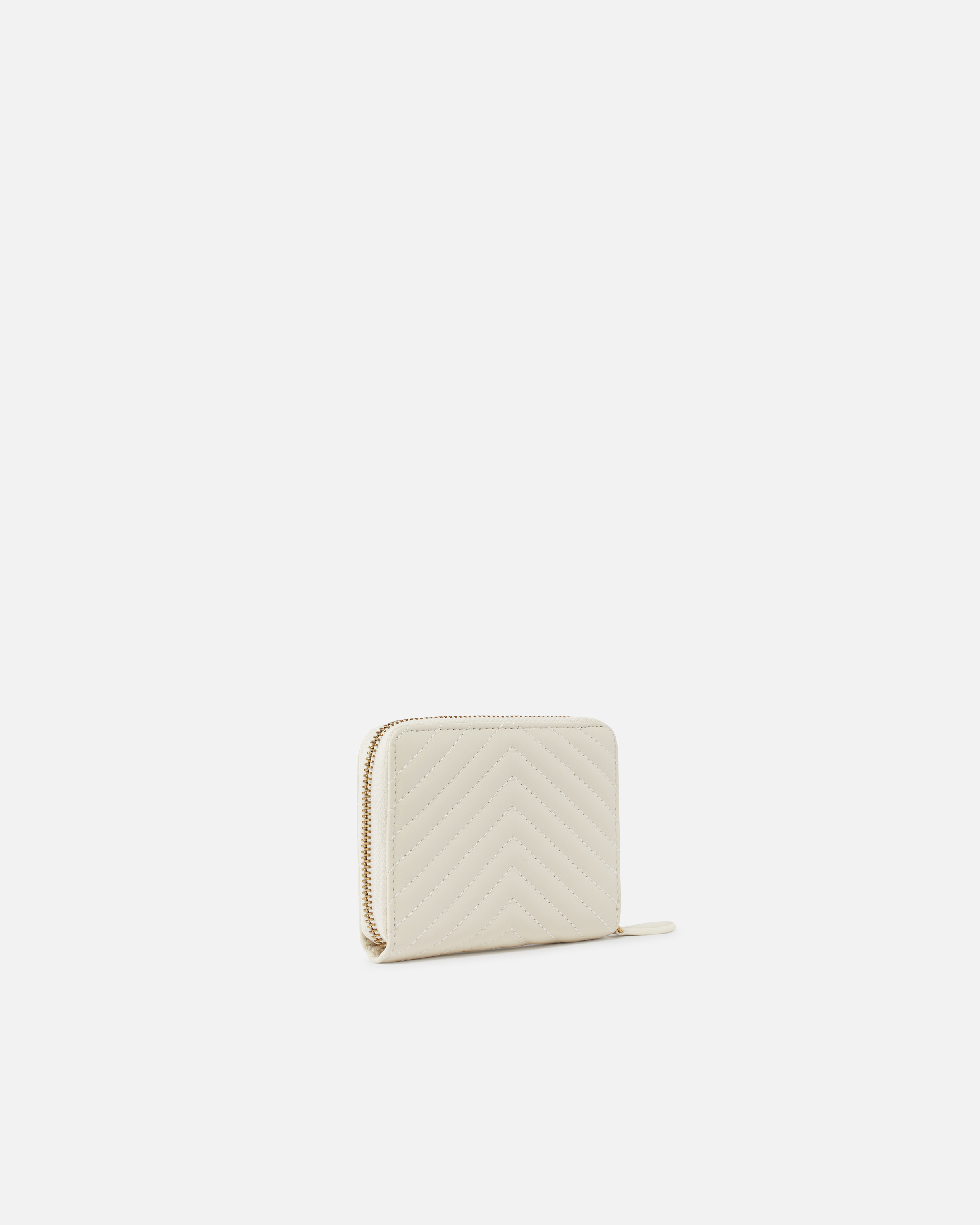 Pinko Square Zip-around Wallet In Chevron-patterned Nappa Leather In White+white-antique Gold