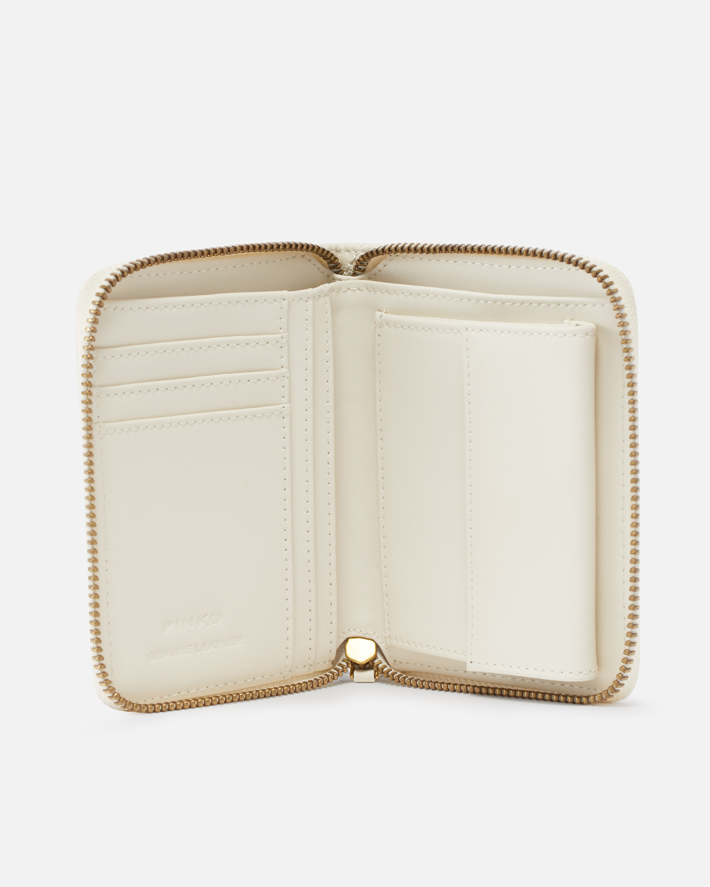 Pinko Square Zip-around Wallet In Chevron-patterned Nappa Leather In White+white-antique Gold