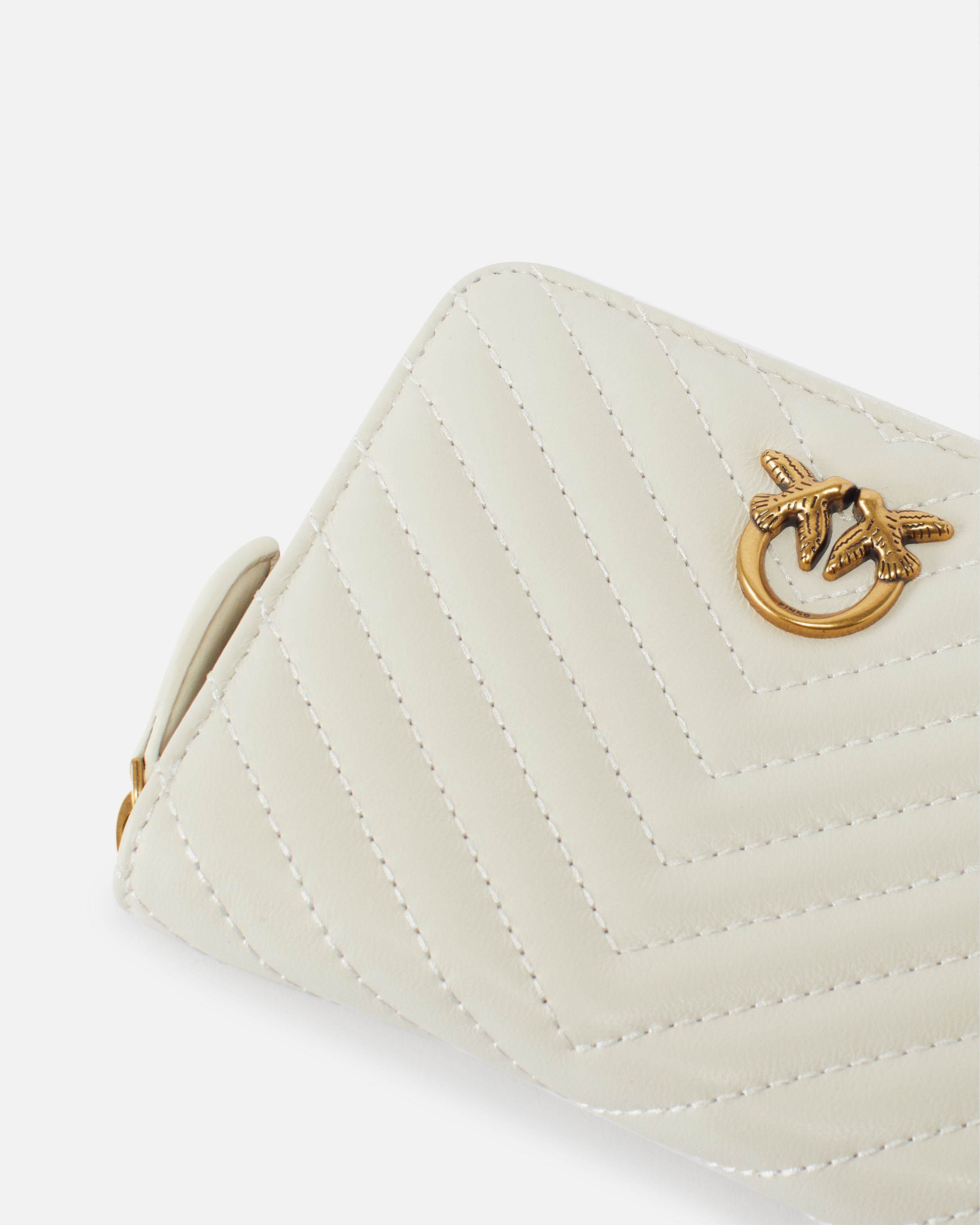 Pinko Square Zip-around Wallet In Chevron-patterned Nappa Leather In White+white-antique Gold