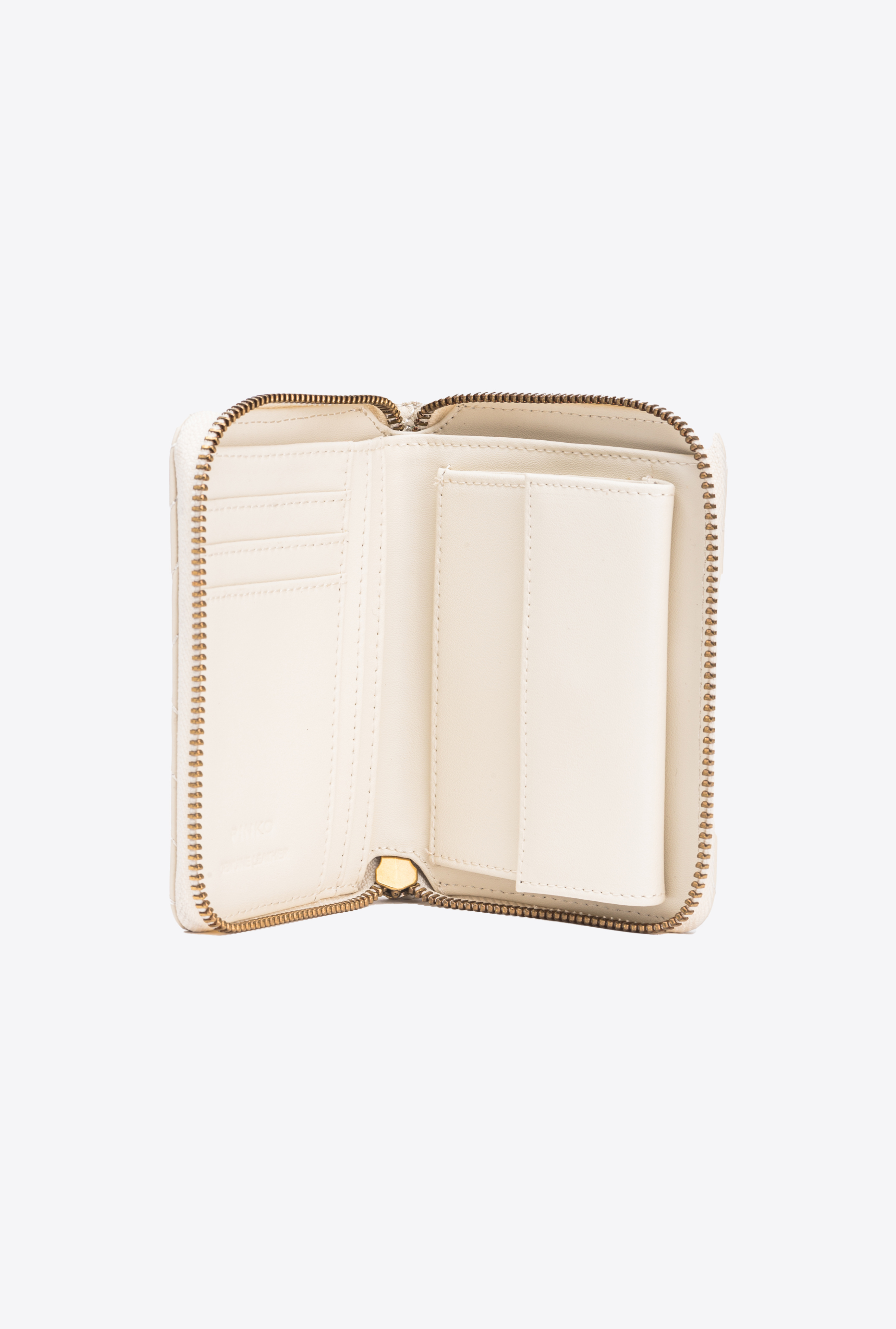 Pinko Square Zip-around Wallet In Chevron-patterned Nappa Leather In White+white-antique Gold