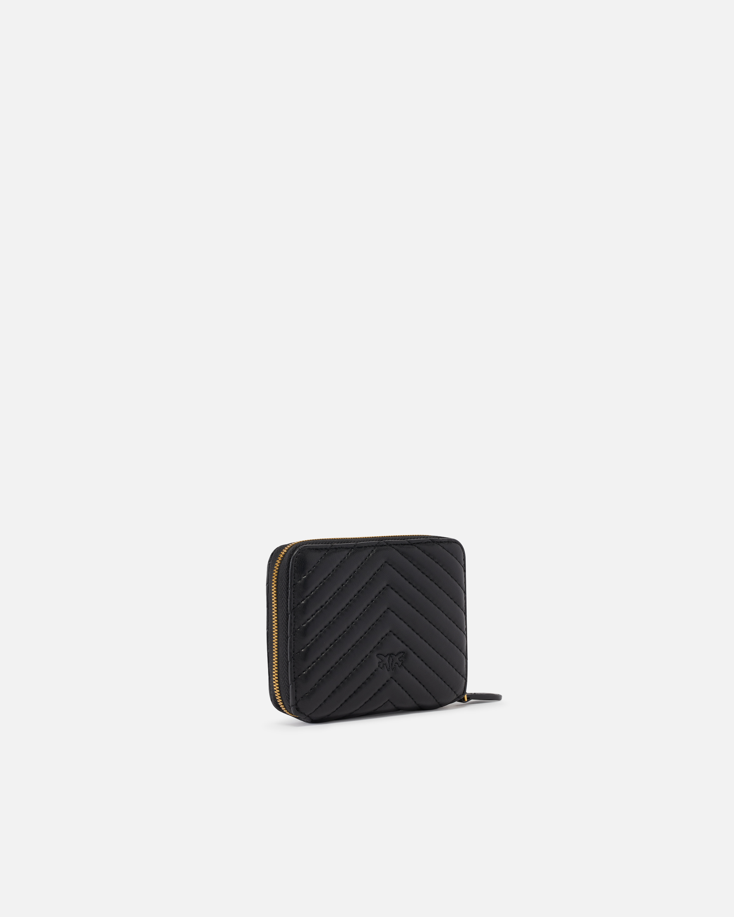Pinko Square Zip-around Wallet In Chevron-patterned Nappa Leather In Black-antique Gold