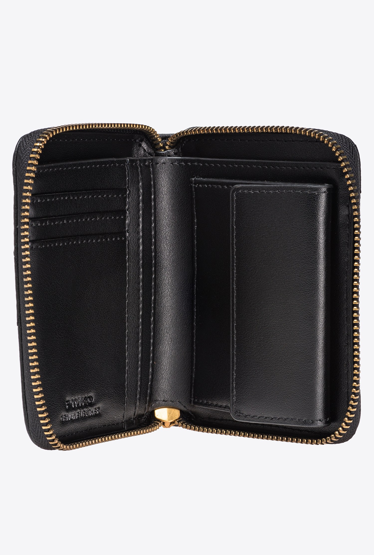 Pinko Square Zip-around Wallet In Chevron-patterned Nappa Leather In Black-antique Gold