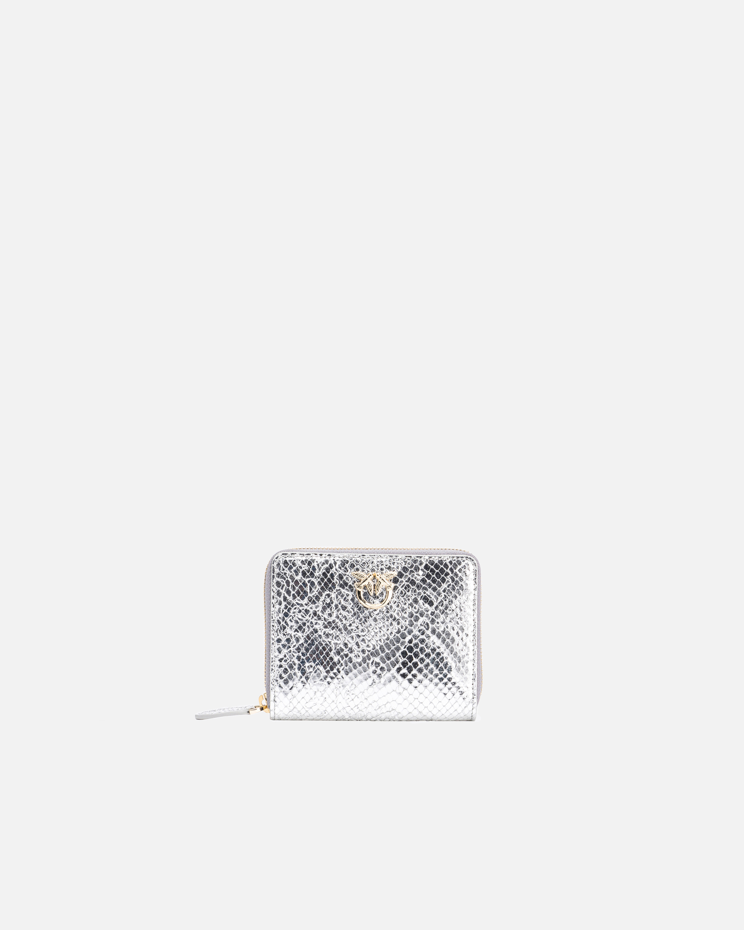 Shop Pinko Galleria Square Zip-around Wallet In Punched Reptile Skin In Argento-light Gold