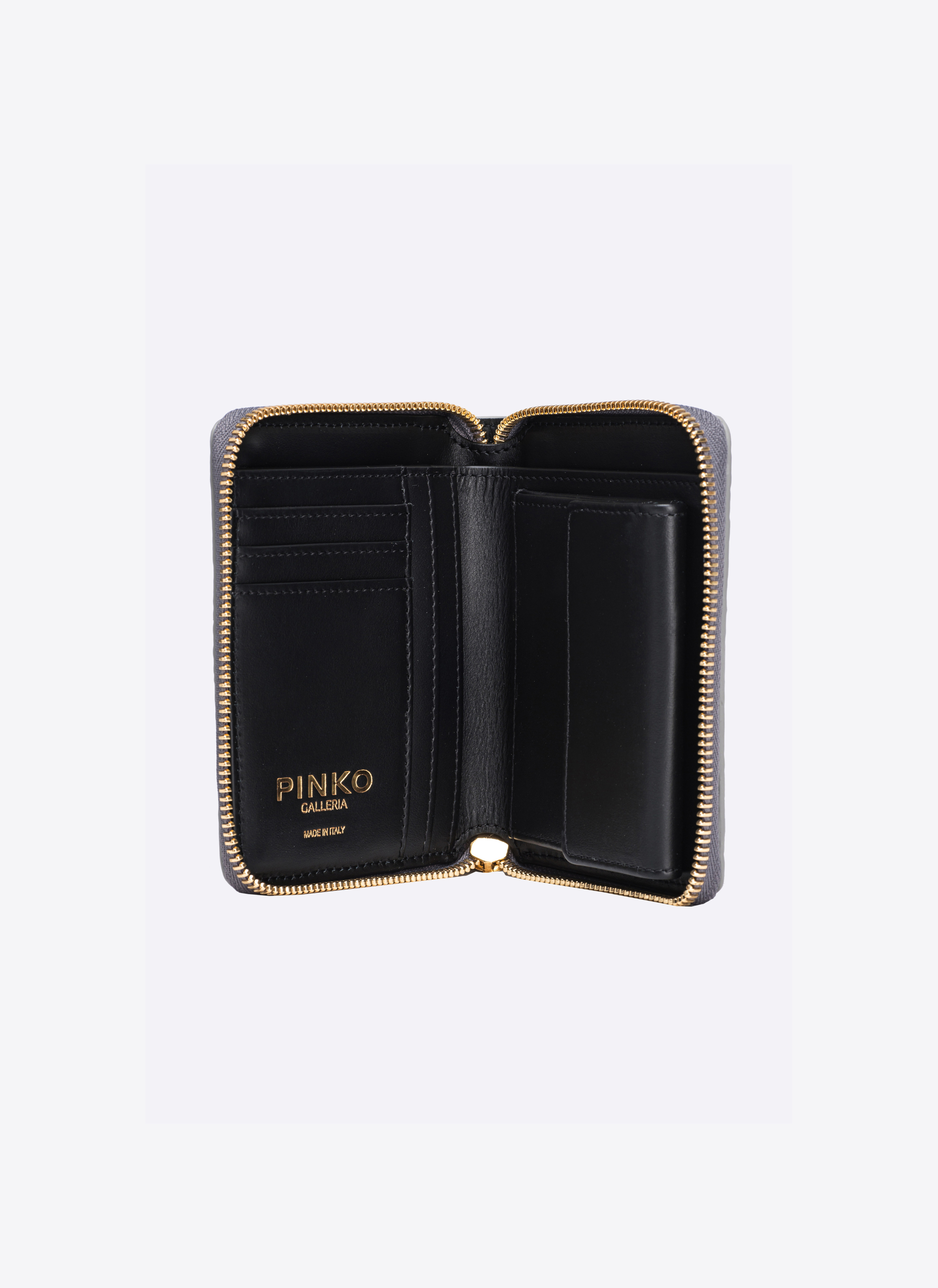Pinko Galleria Square Zip-around Wallet In Punched Reptile Skin In Argento-light Gold