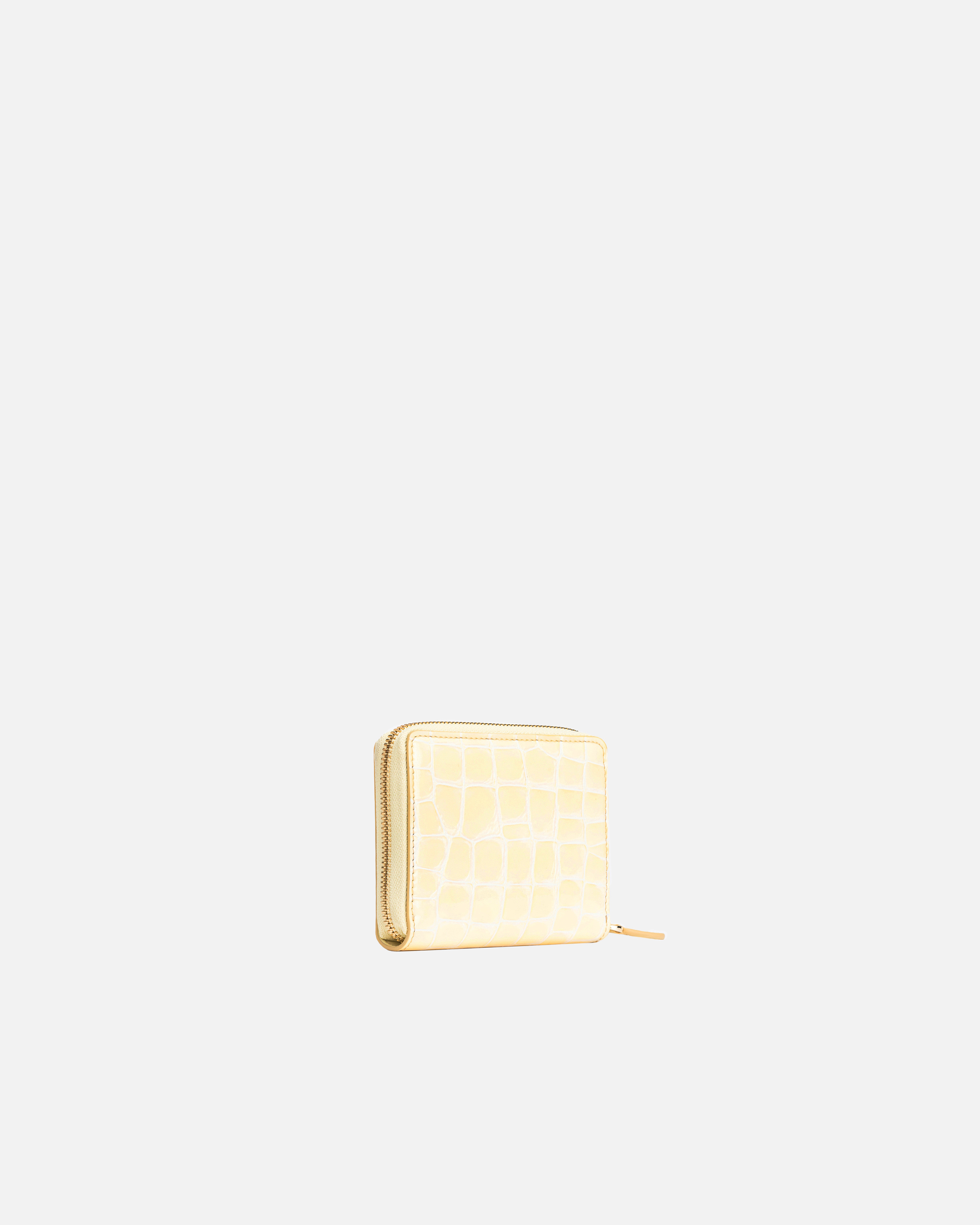 Pinko Square Zip Around Wallet In Shiny Coconut By  Galleria In Hay-light Gold