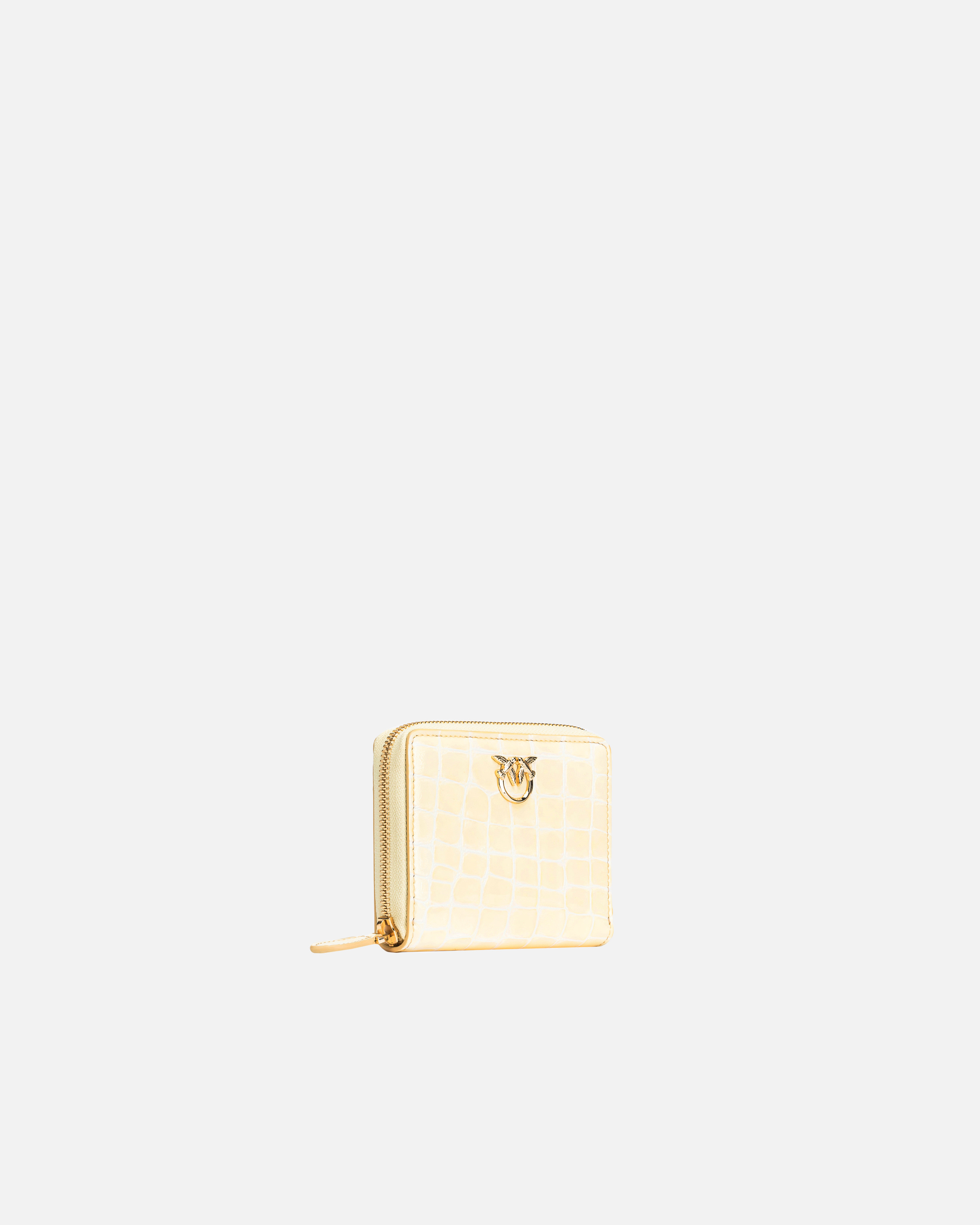 Pinko Square Zip Around Wallet In Shiny Coconut By  Galleria In Hay-light Gold