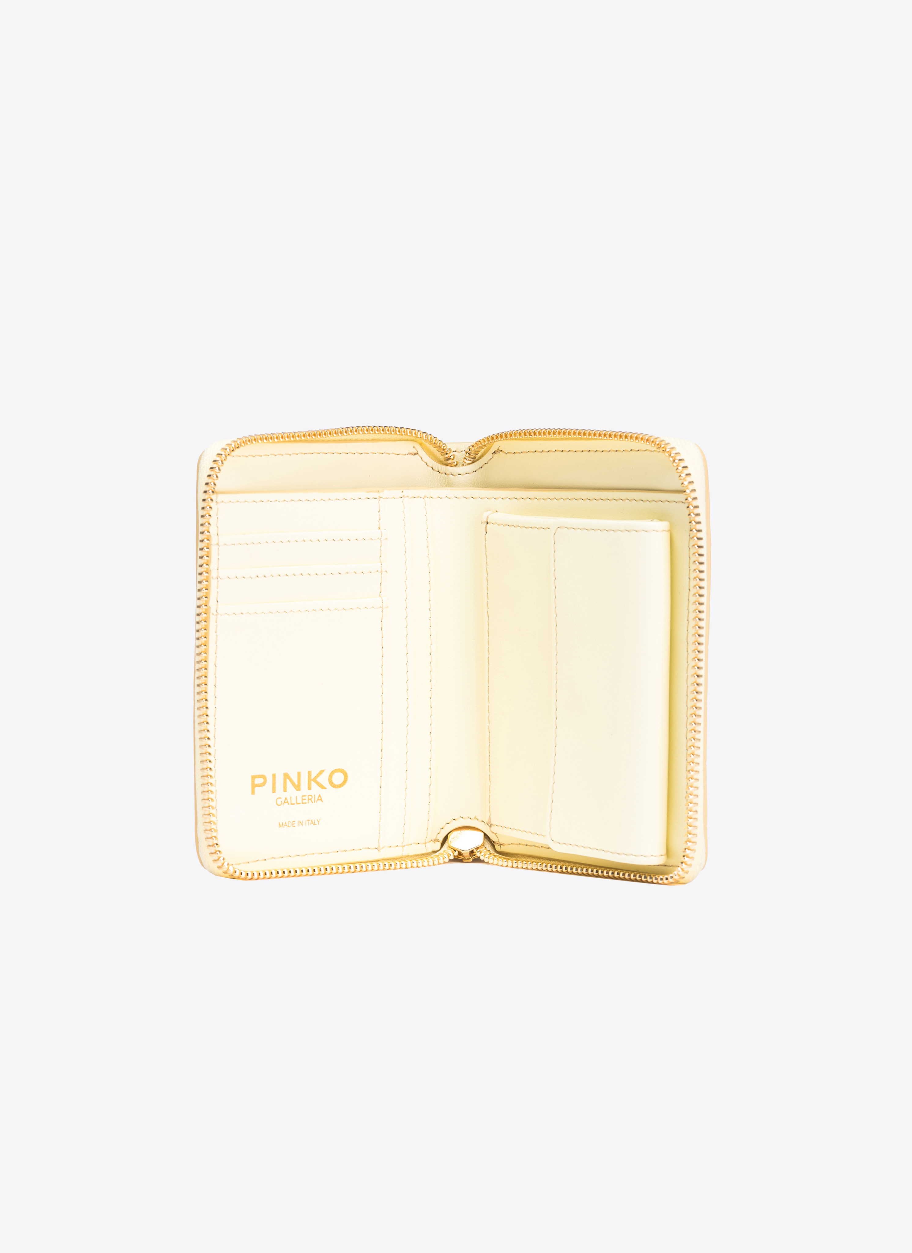 Pinko Square Zip Around Wallet In Shiny Coconut By  Galleria In Hay-light Gold