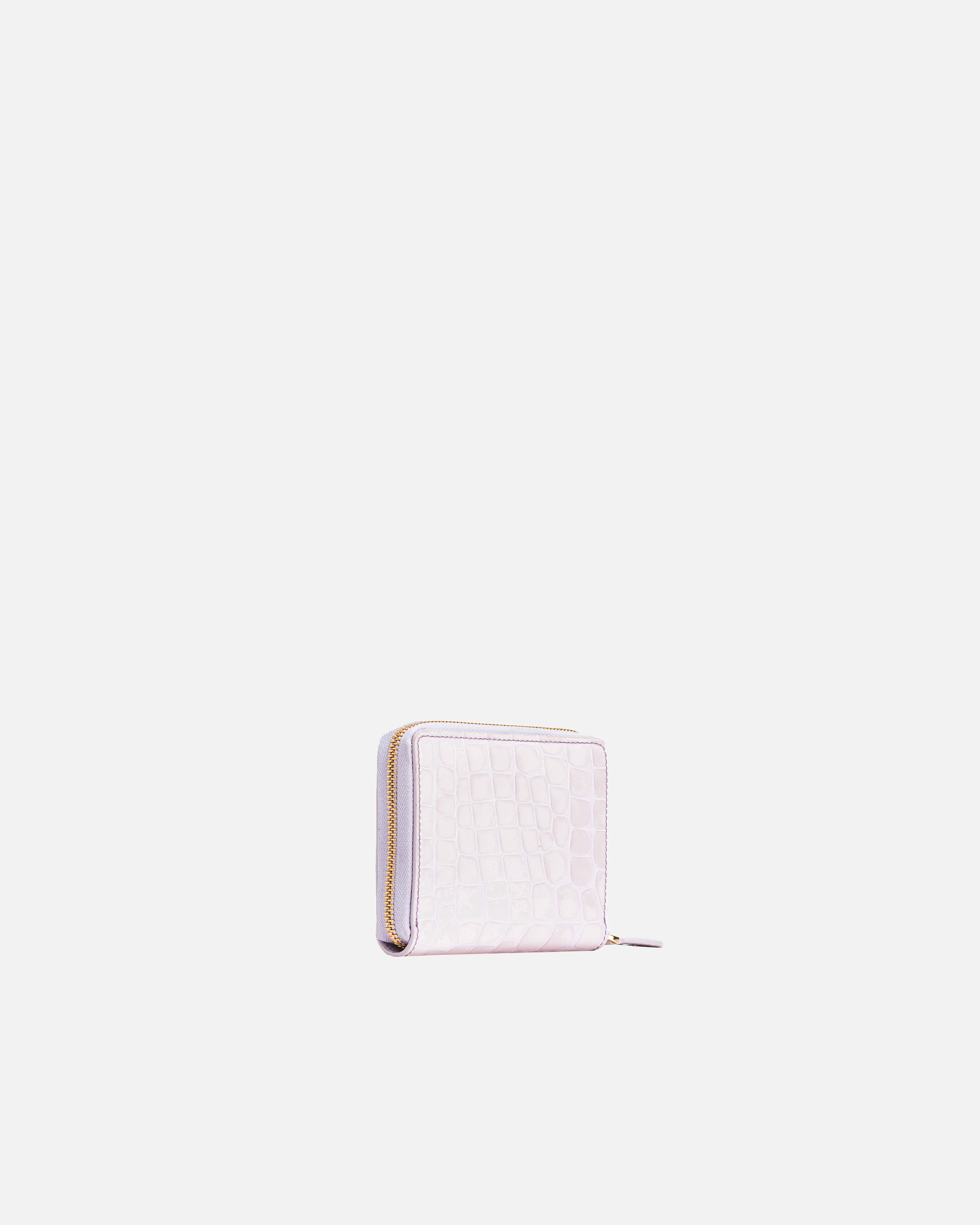 Pinko Square Zip Around Wallet In Shiny Coconut By  Galleria In Lilas-or Clair
