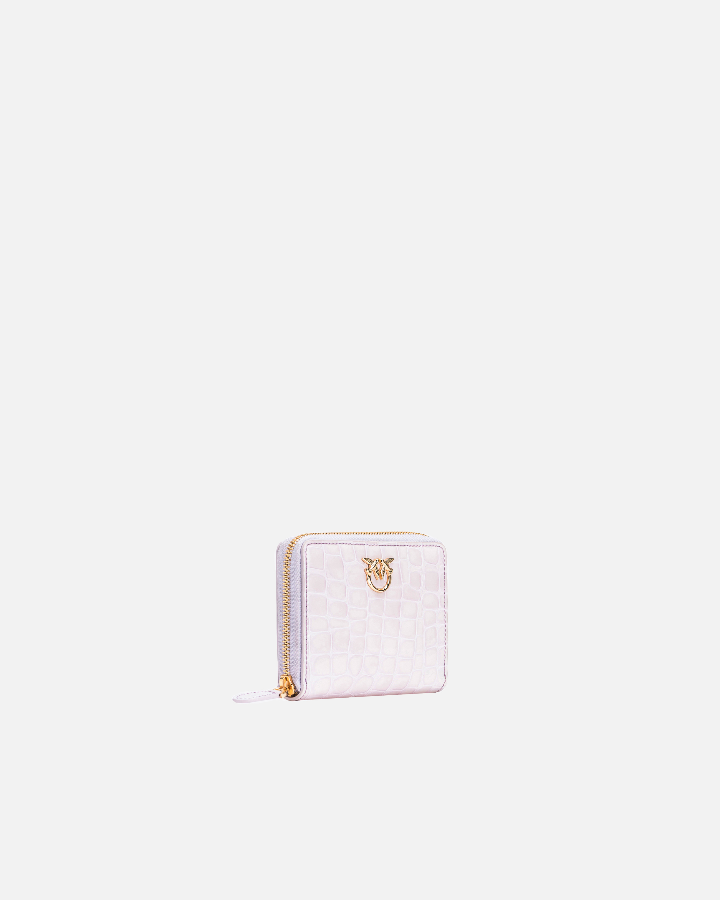 Pinko Square Zip Around Wallet In Shiny Coconut By  Galleria In Lilas-or Clair