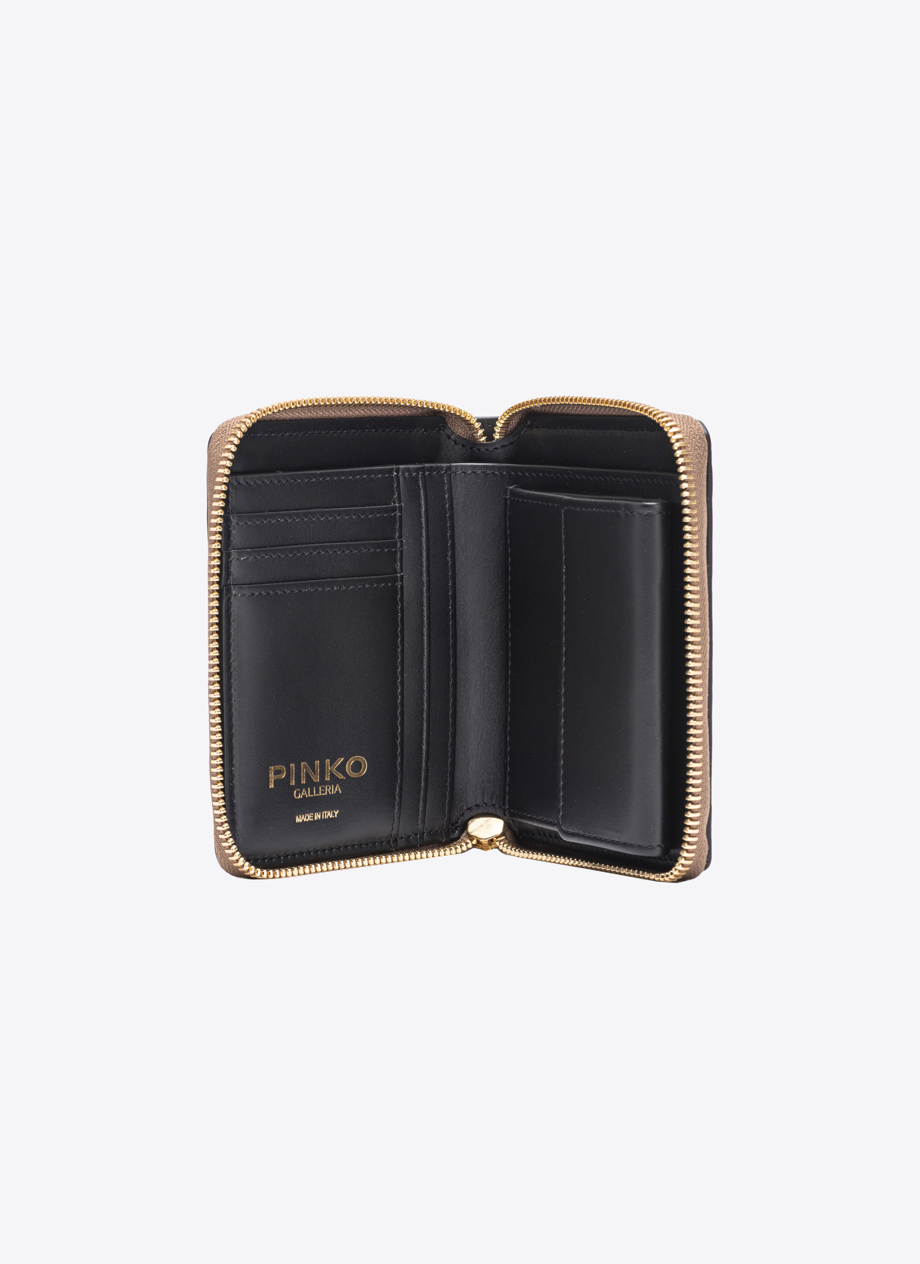 Pinko Galleria Square Wallet With Laminated Python Print In Or/gris-or