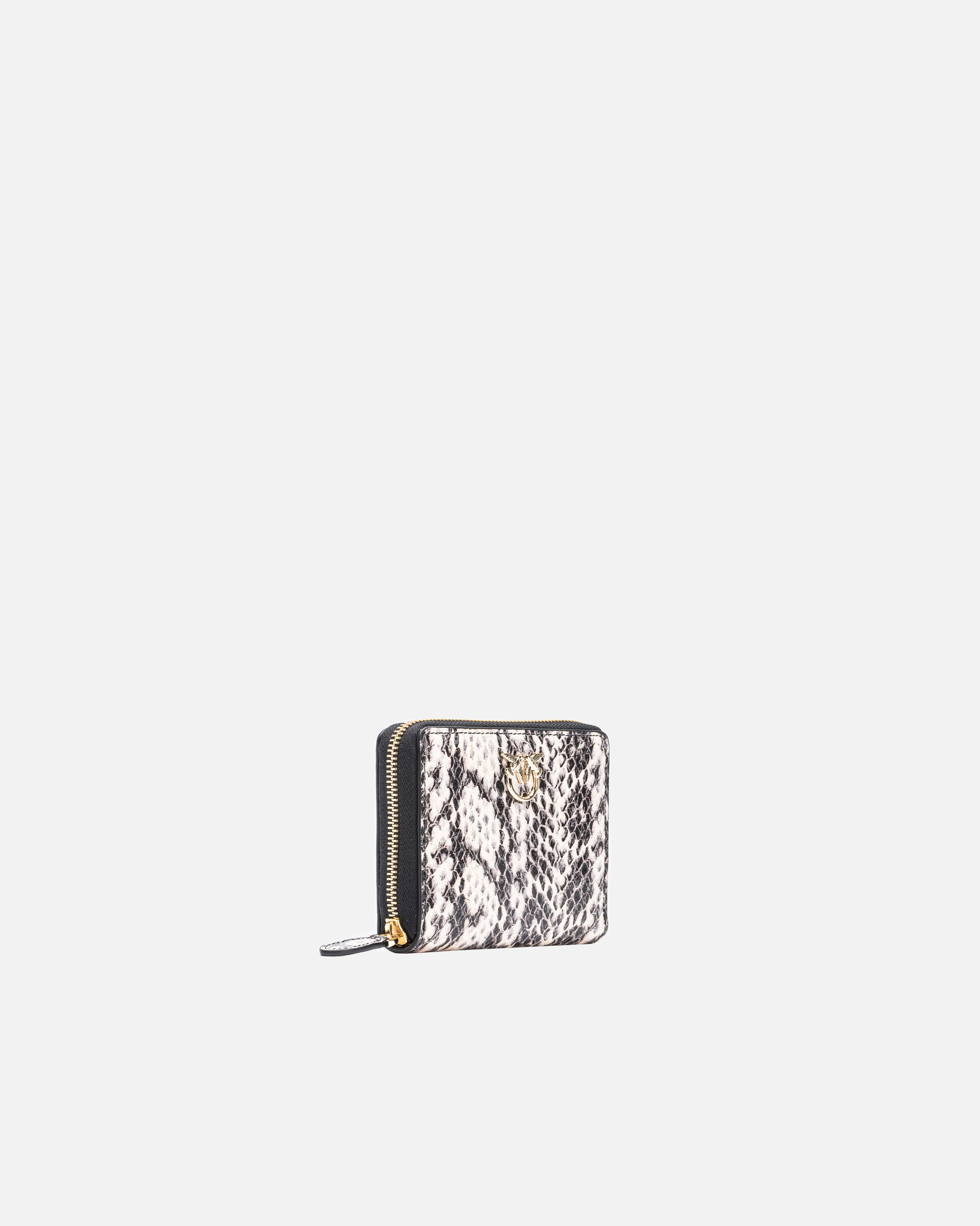 Pinko Galleria Square Wallet With Two-tone Python Print In Blanc/noir-or Clair