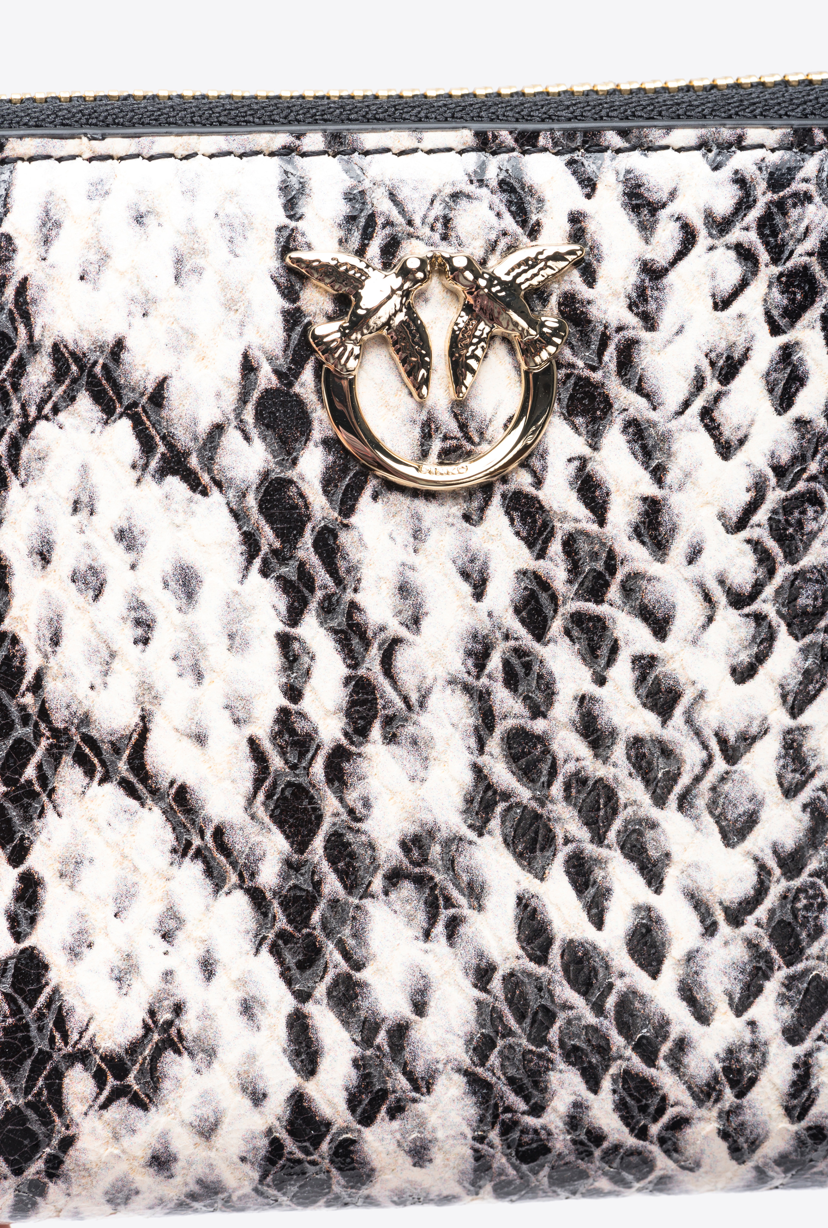 Pinko Galleria Square Wallet With Two-tone Python Print In Blanc/noir-or Clair