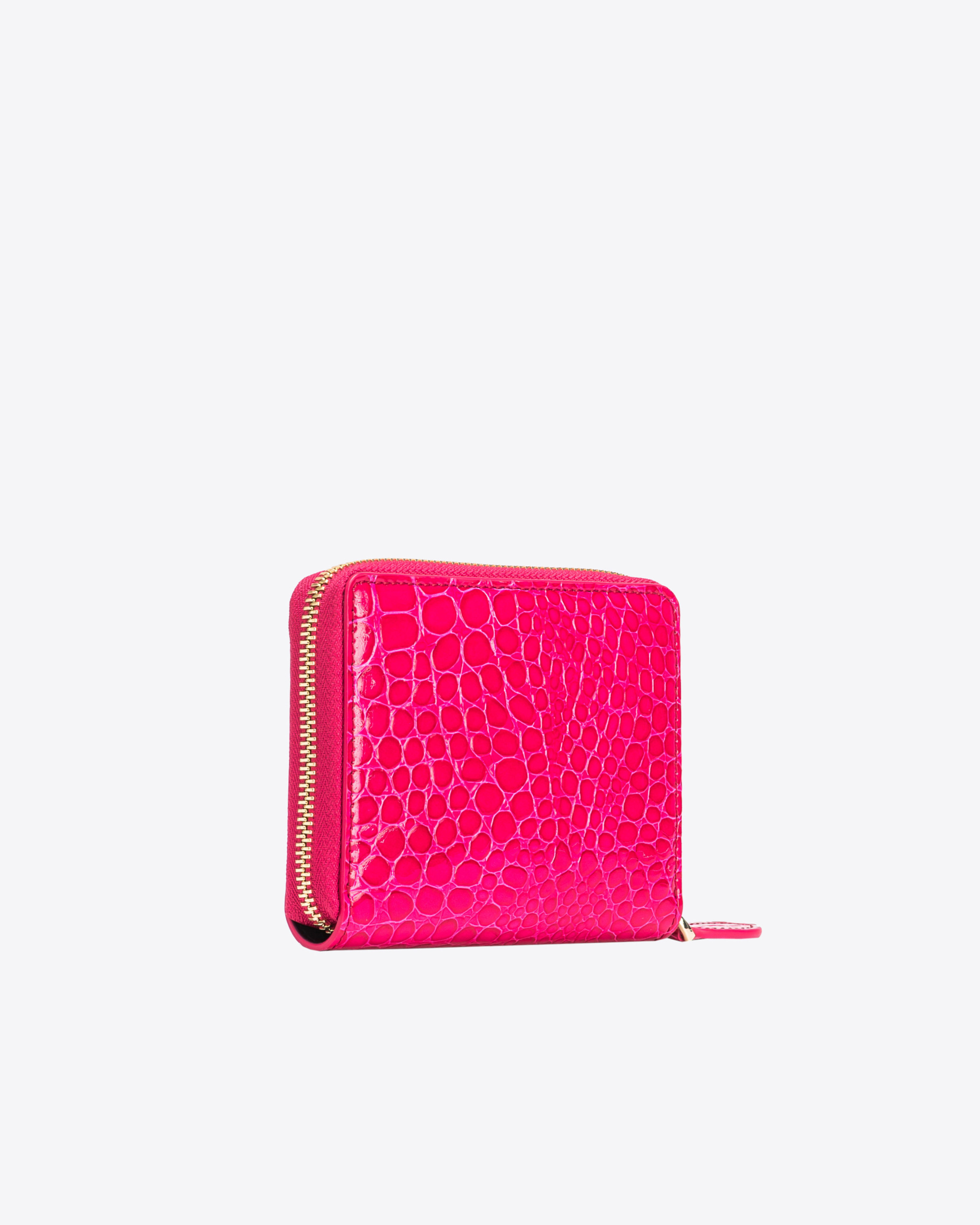 Shop Pinko Galleria Square Zip-around Wallet In Shiny Croc-print Leather In Pink -light Gold