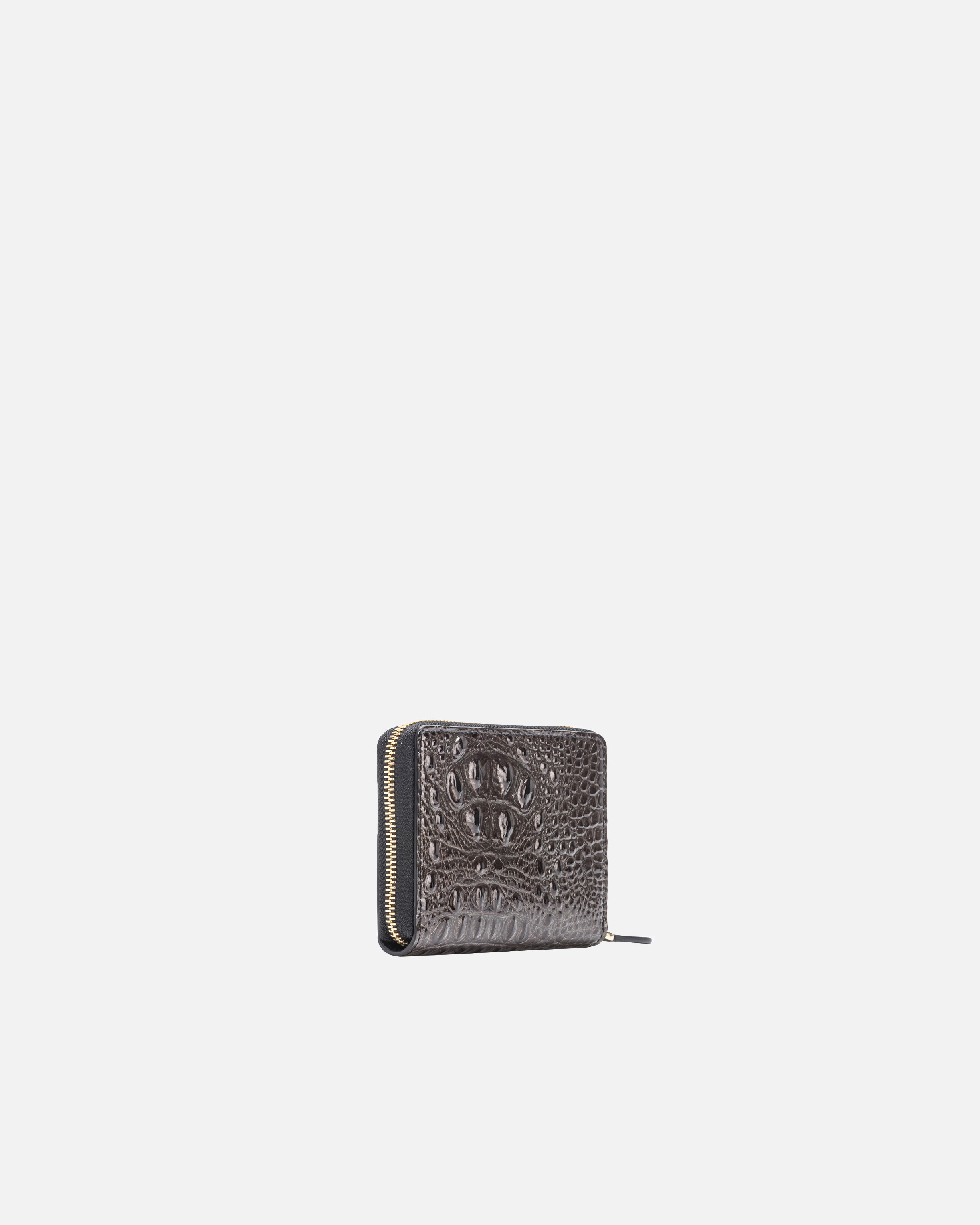 Pinko Galleria Square Wallet In Glossy Crocodile Leather In Noir-or Clair