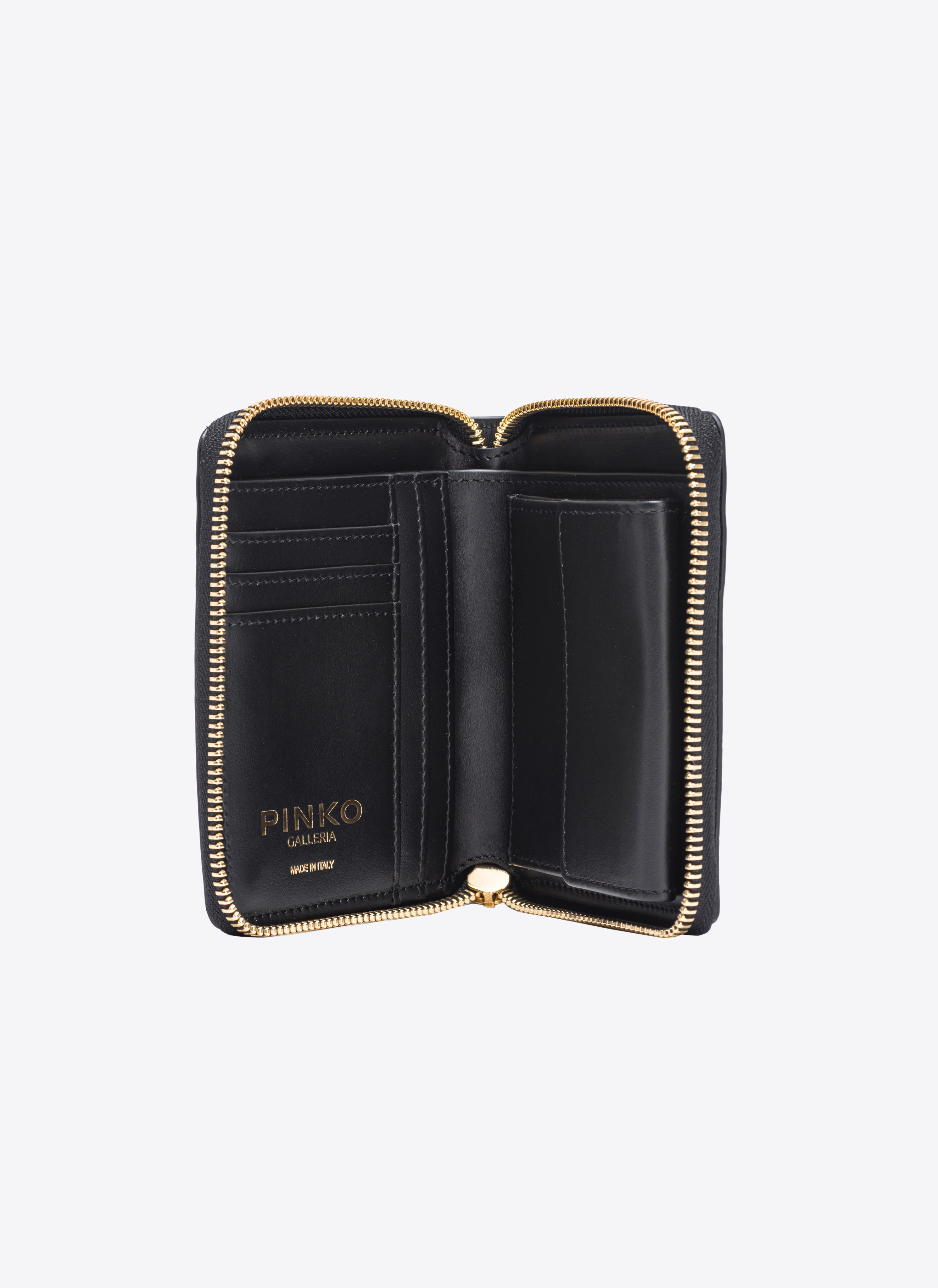 Pinko Galleria Square Wallet In Glossy Crocodile Leather In Noir-or Clair