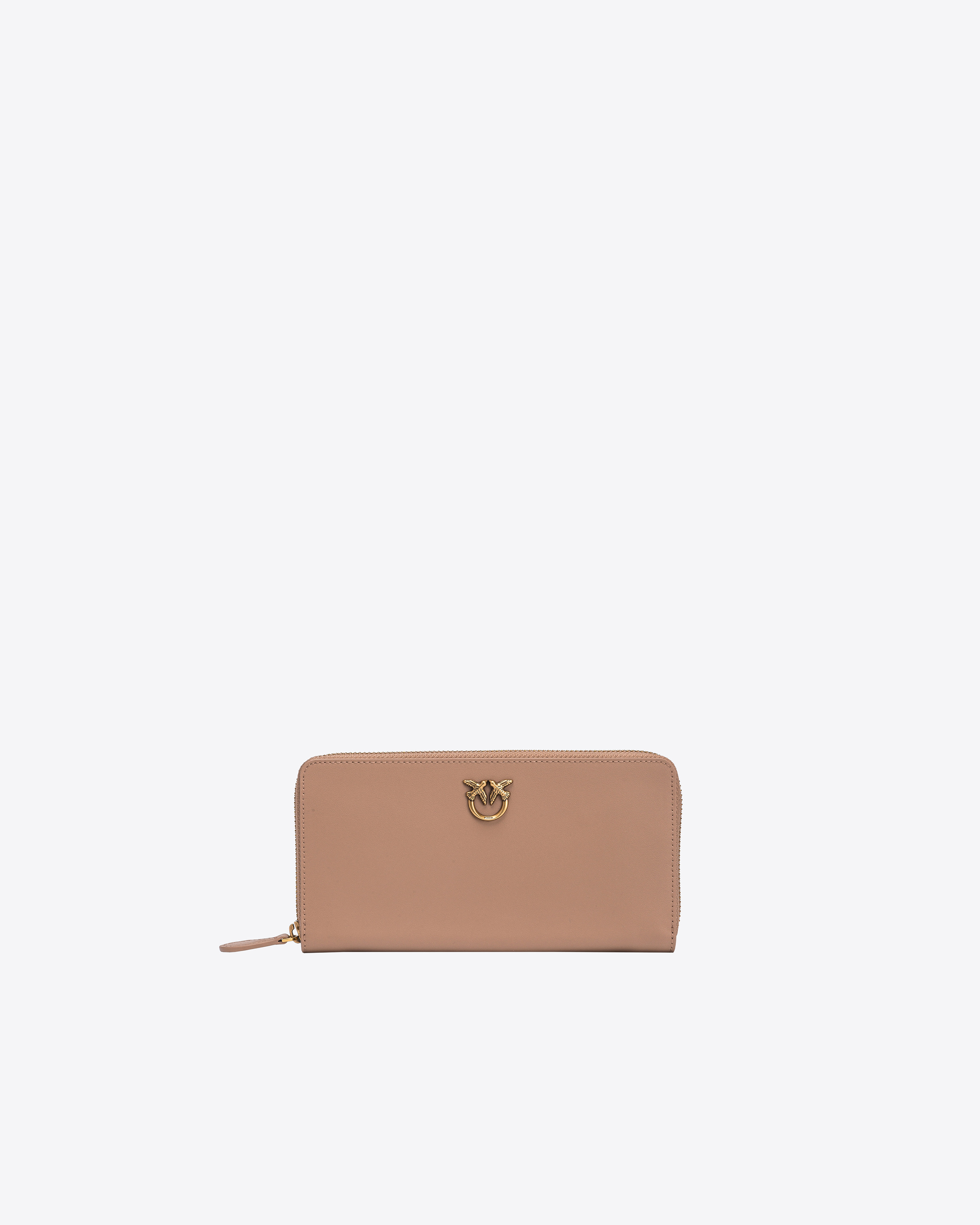 Pinko Zip-around Leather Purse In Ginger Biscuit-antique Gold