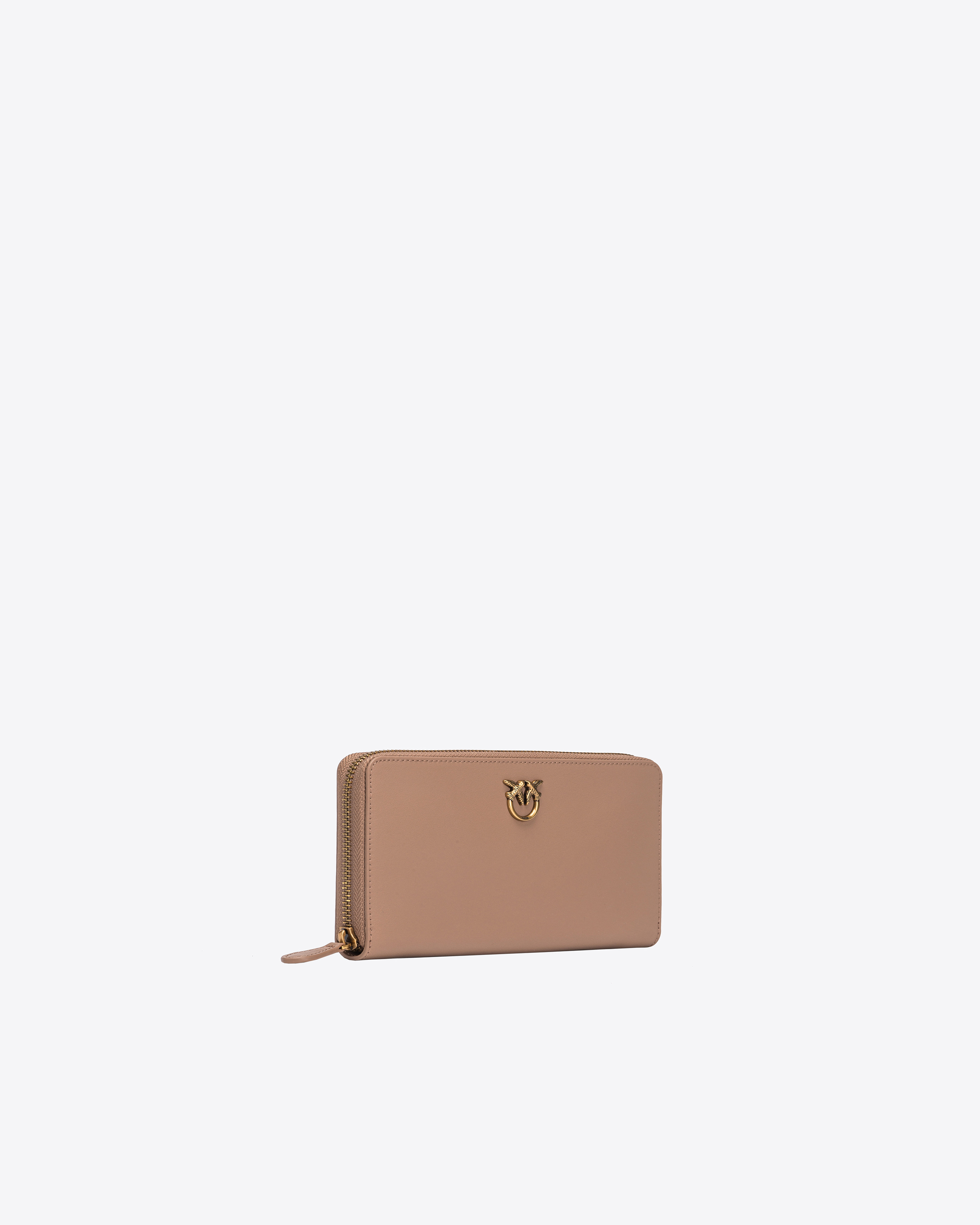 Pinko Zip-around Leather Purse In Ginger Biscuit-antique Gold