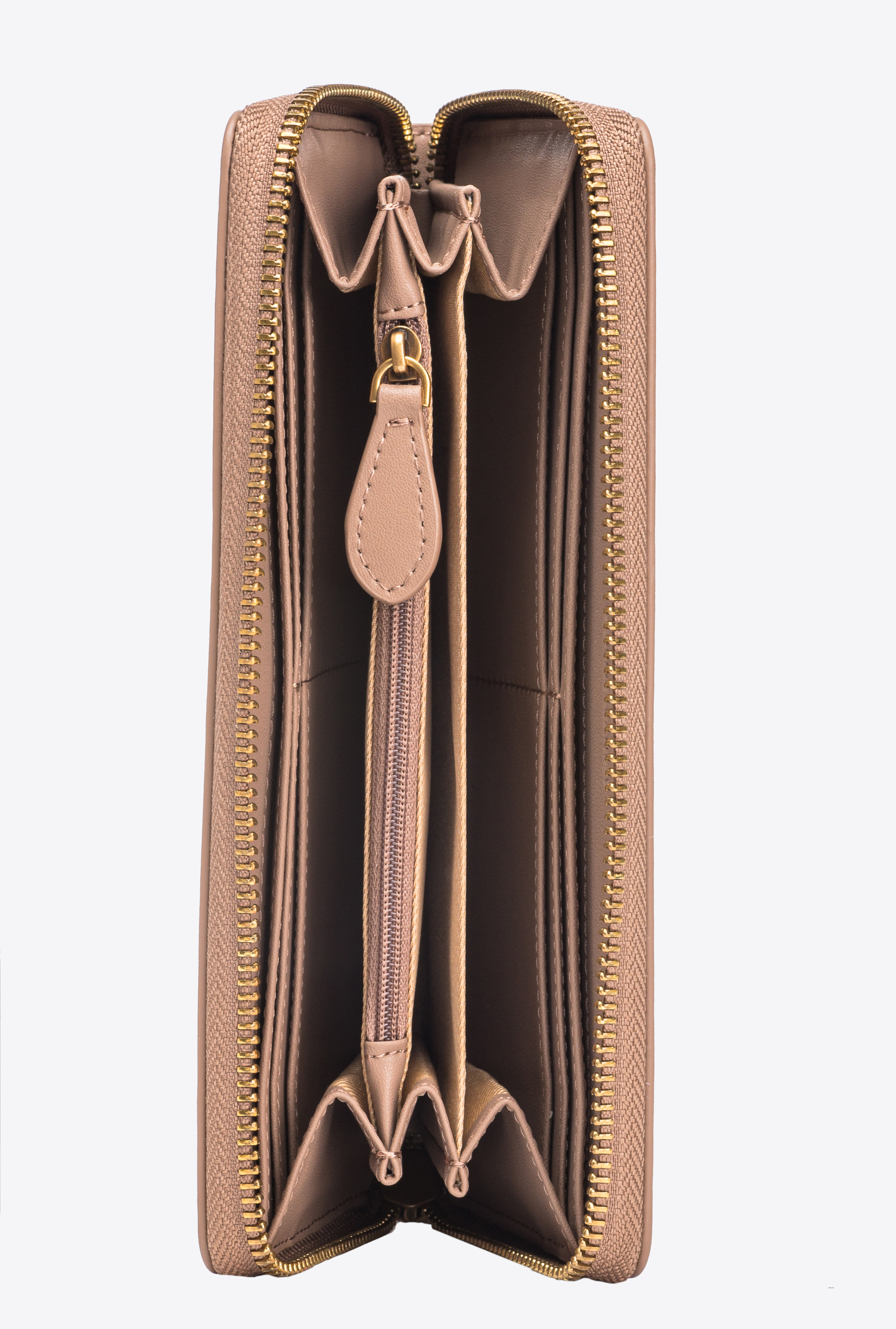 Pinko Zip-around Leather Purse In Ginger Biscuit-antique Gold
