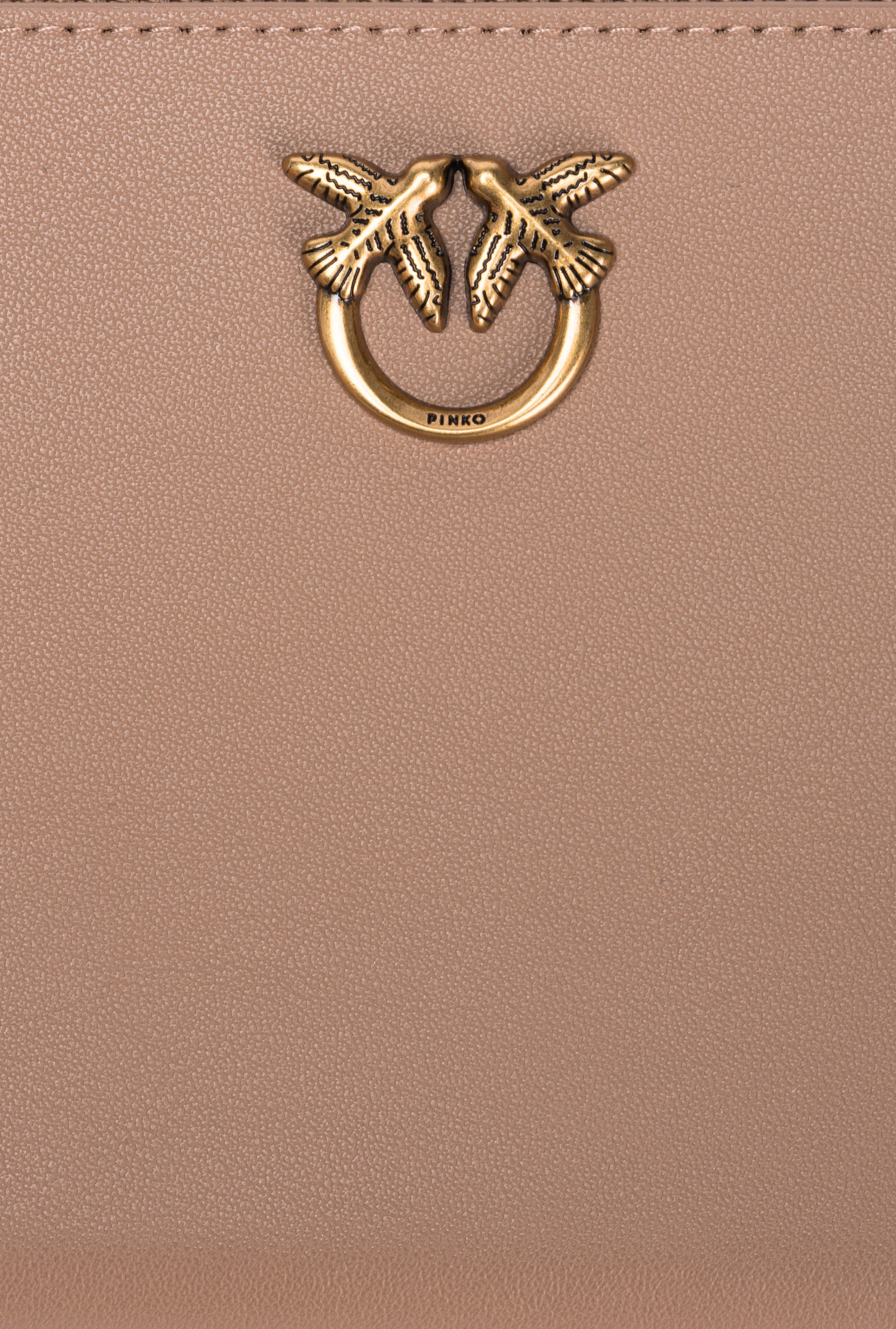 Pinko Zip-around Leather Purse In Ginger Biscuit-antique Gold