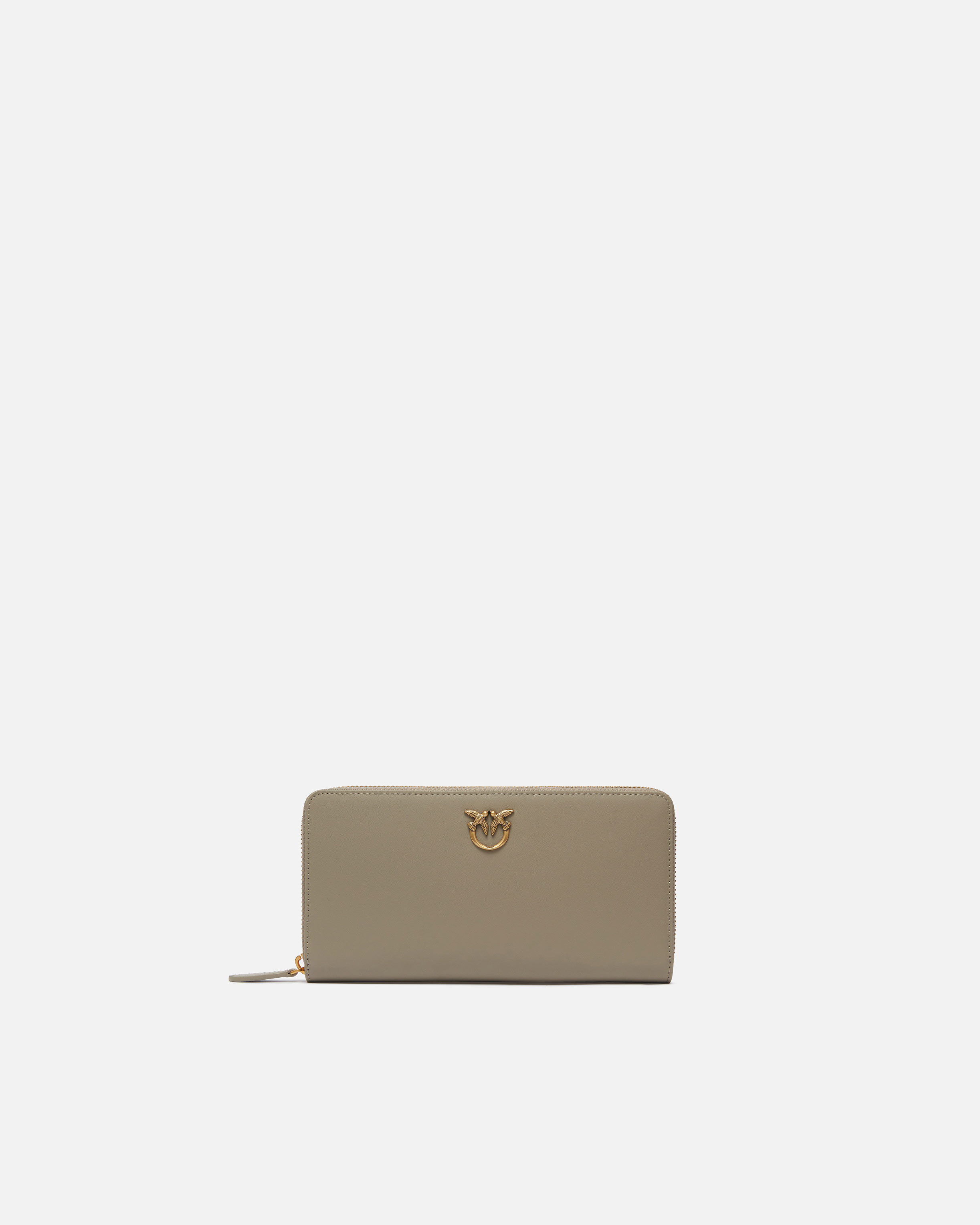 Pinko Zip-around Leather Purse In Walnut-antique Gold