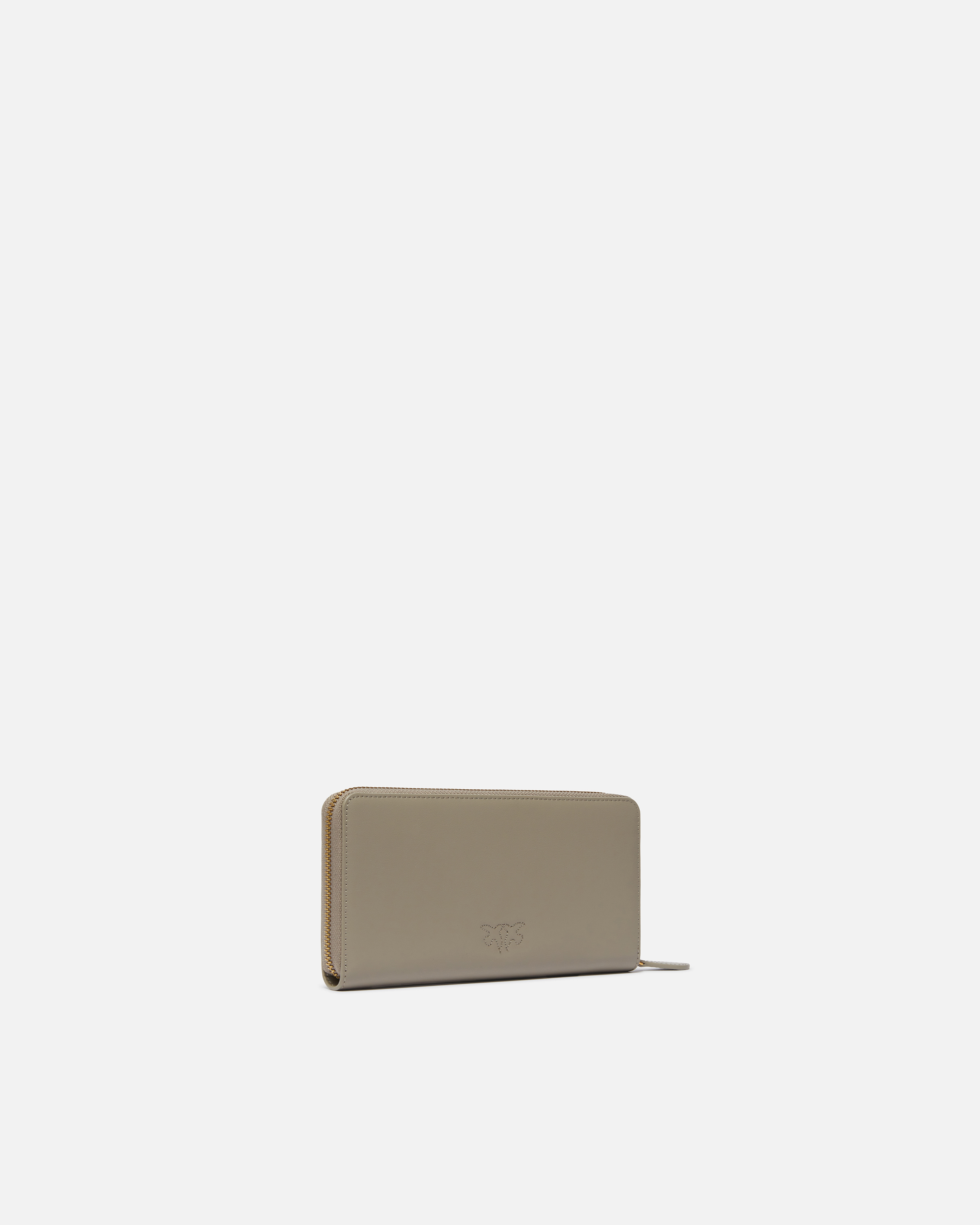 Pinko Zip-around Leather Purse In Walnut-antique Gold