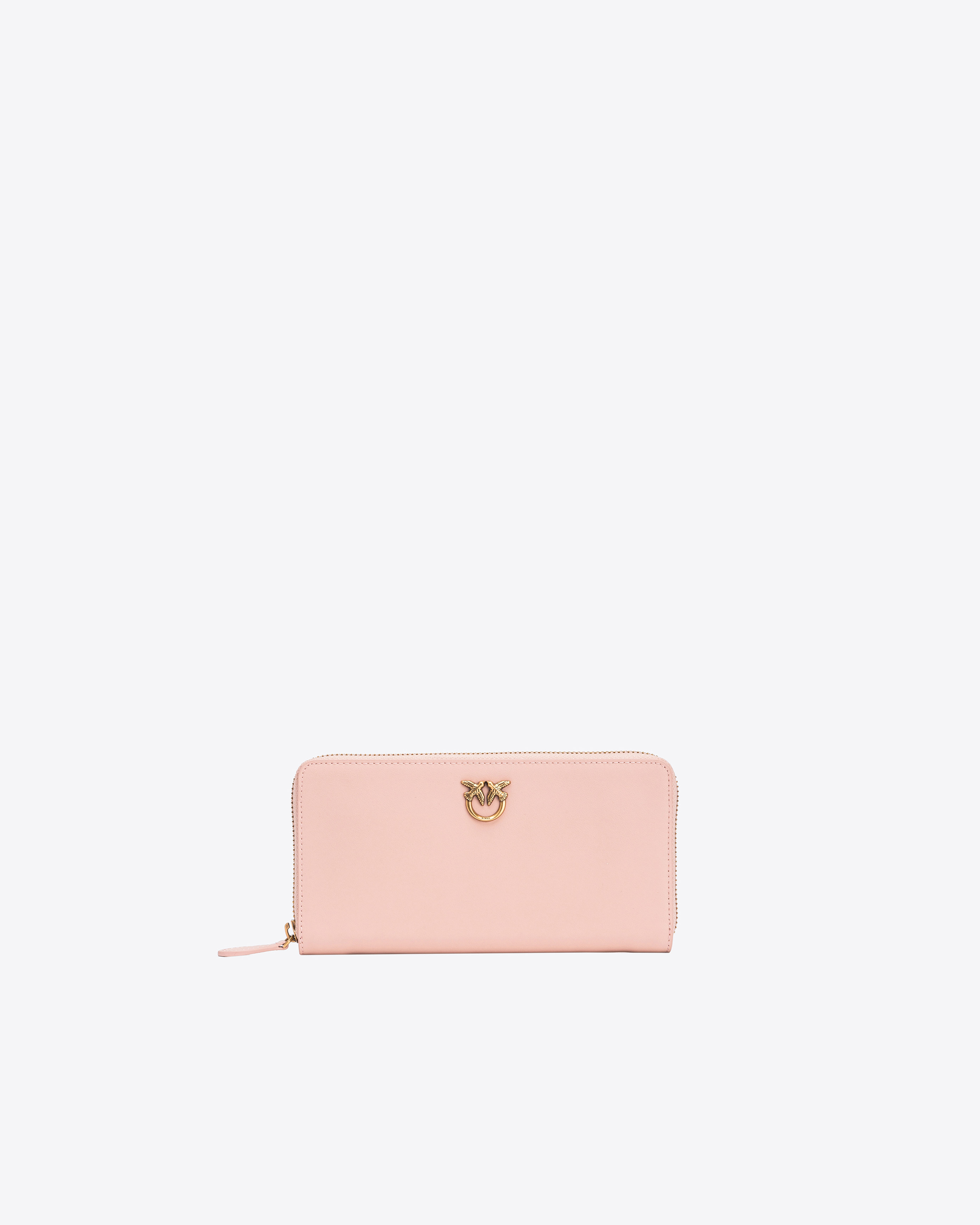 Pinko Zip-around Leather Purse In Pink/dusty Pink-antique Gold