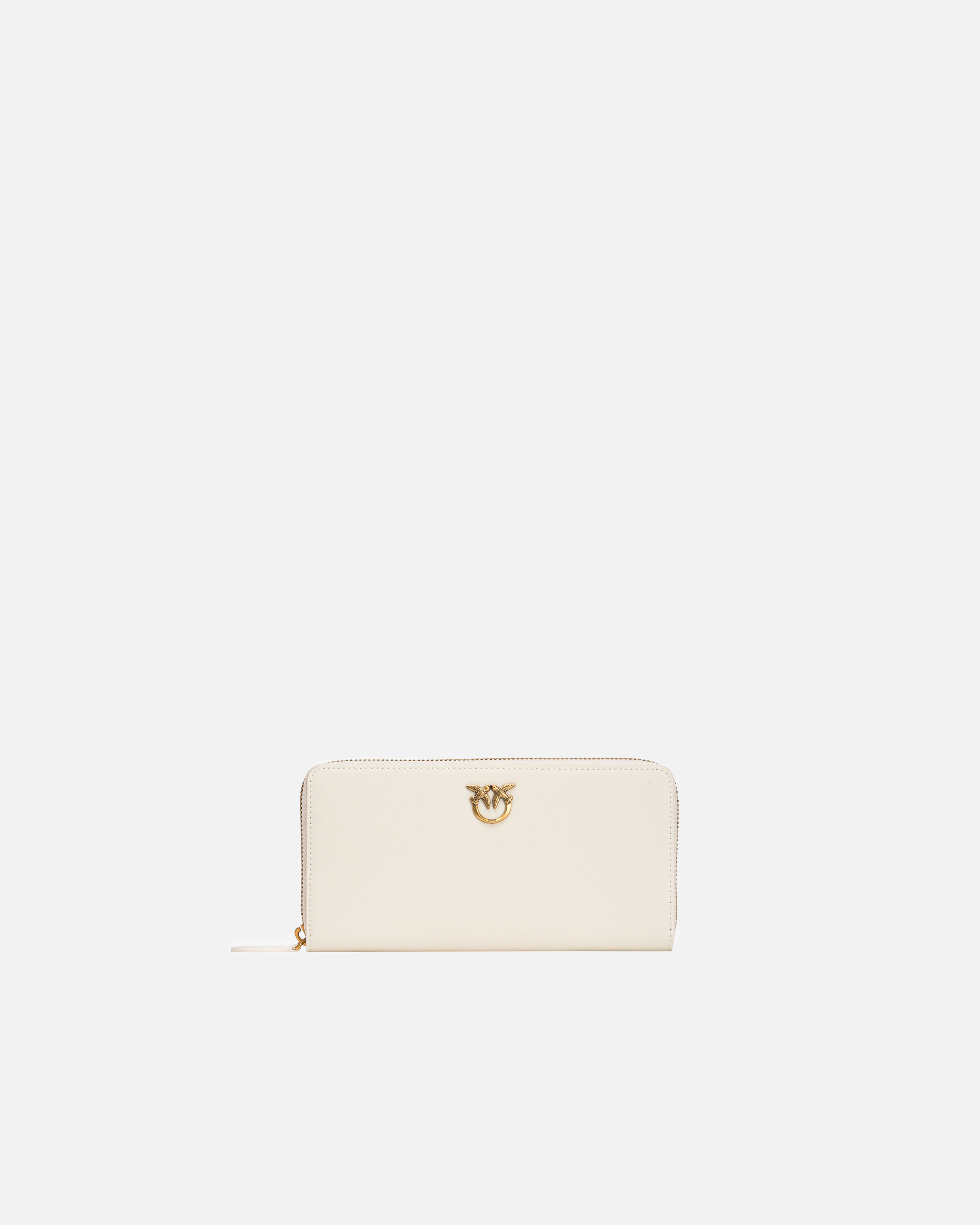 Pinko Zip-around Leather Purse In White+white-antique Gold