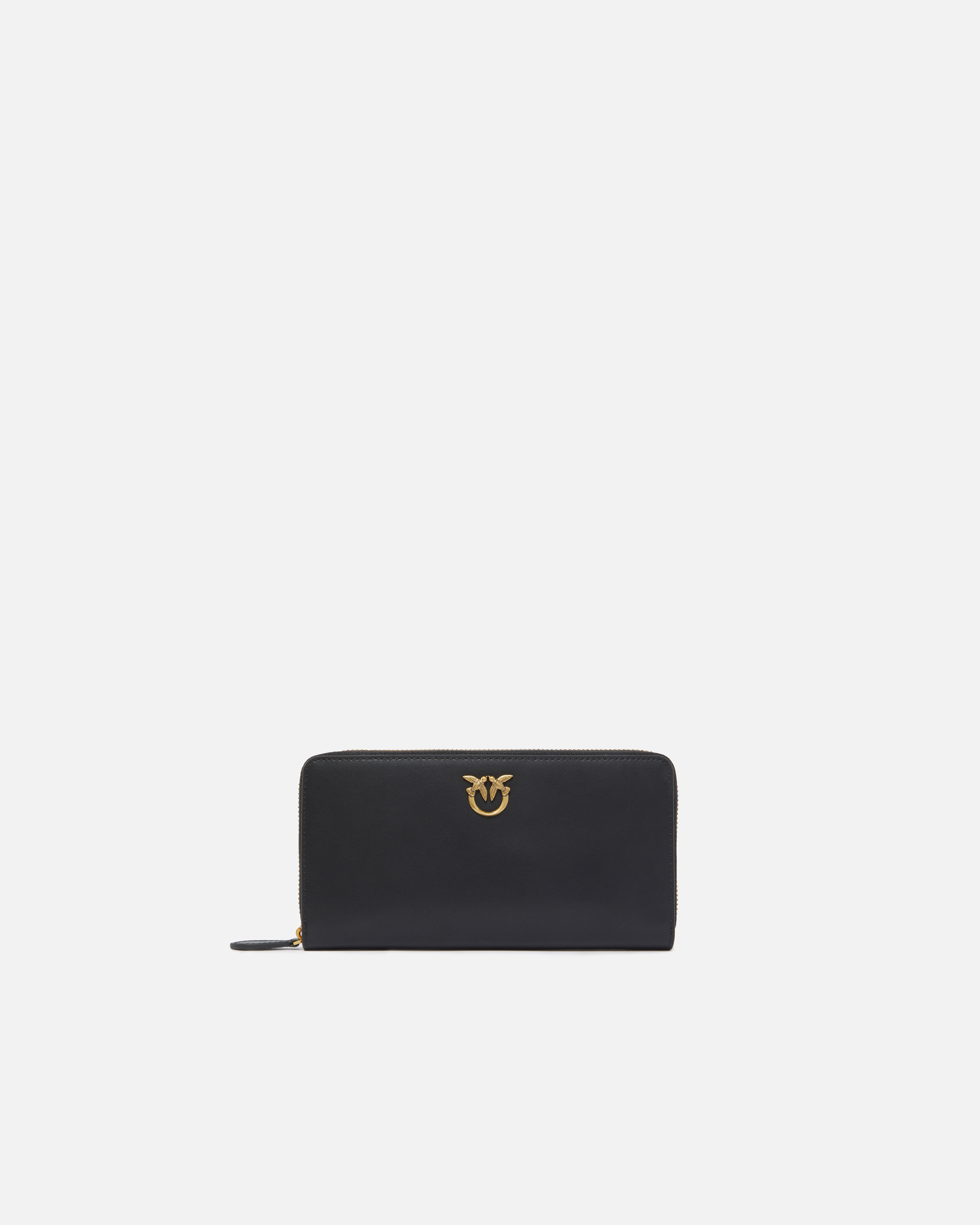 Shop Pinko Zip-around Leather Purse In Black-antique Gold