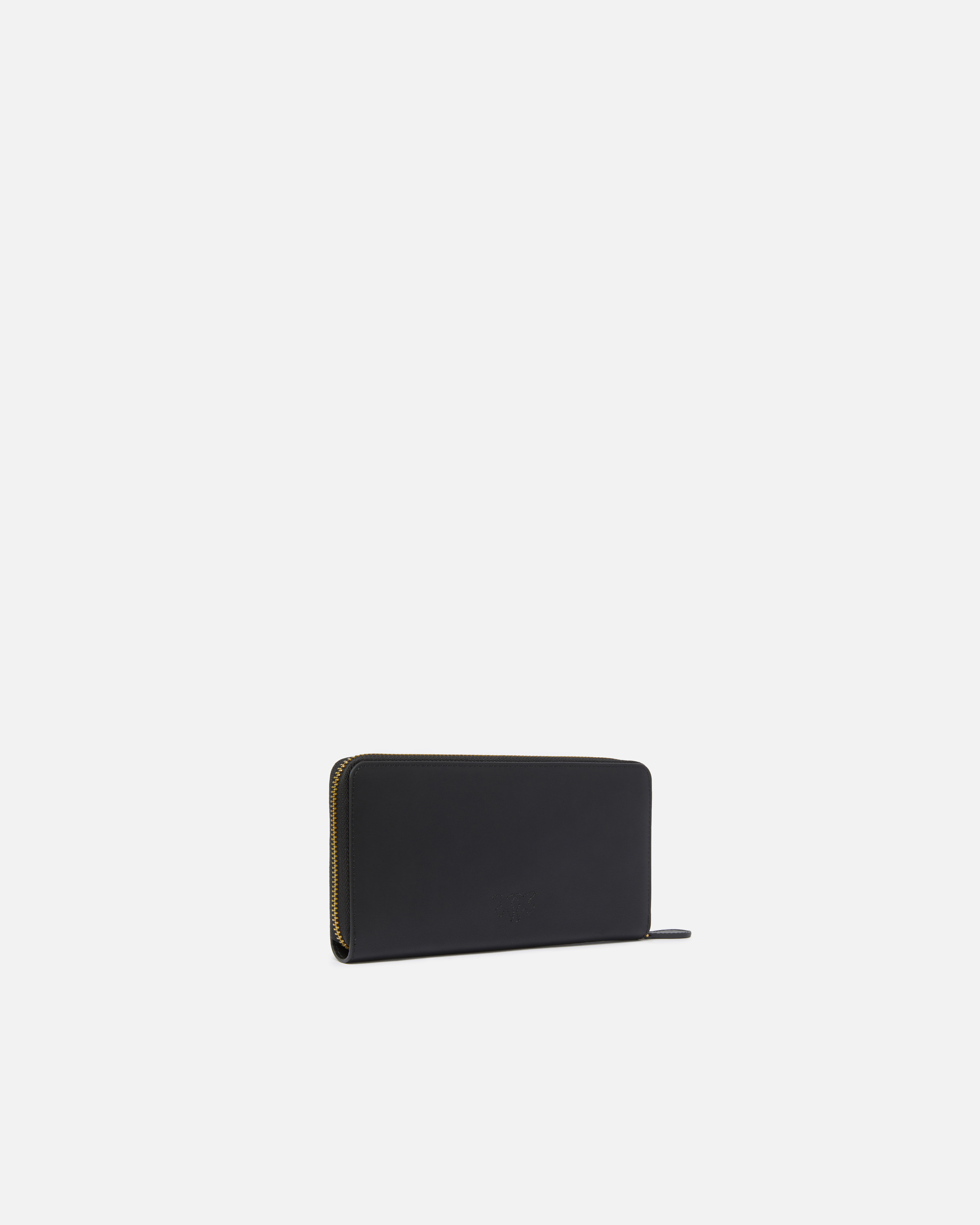Pinko Zip-around Leather Purse In Black-antique Gold