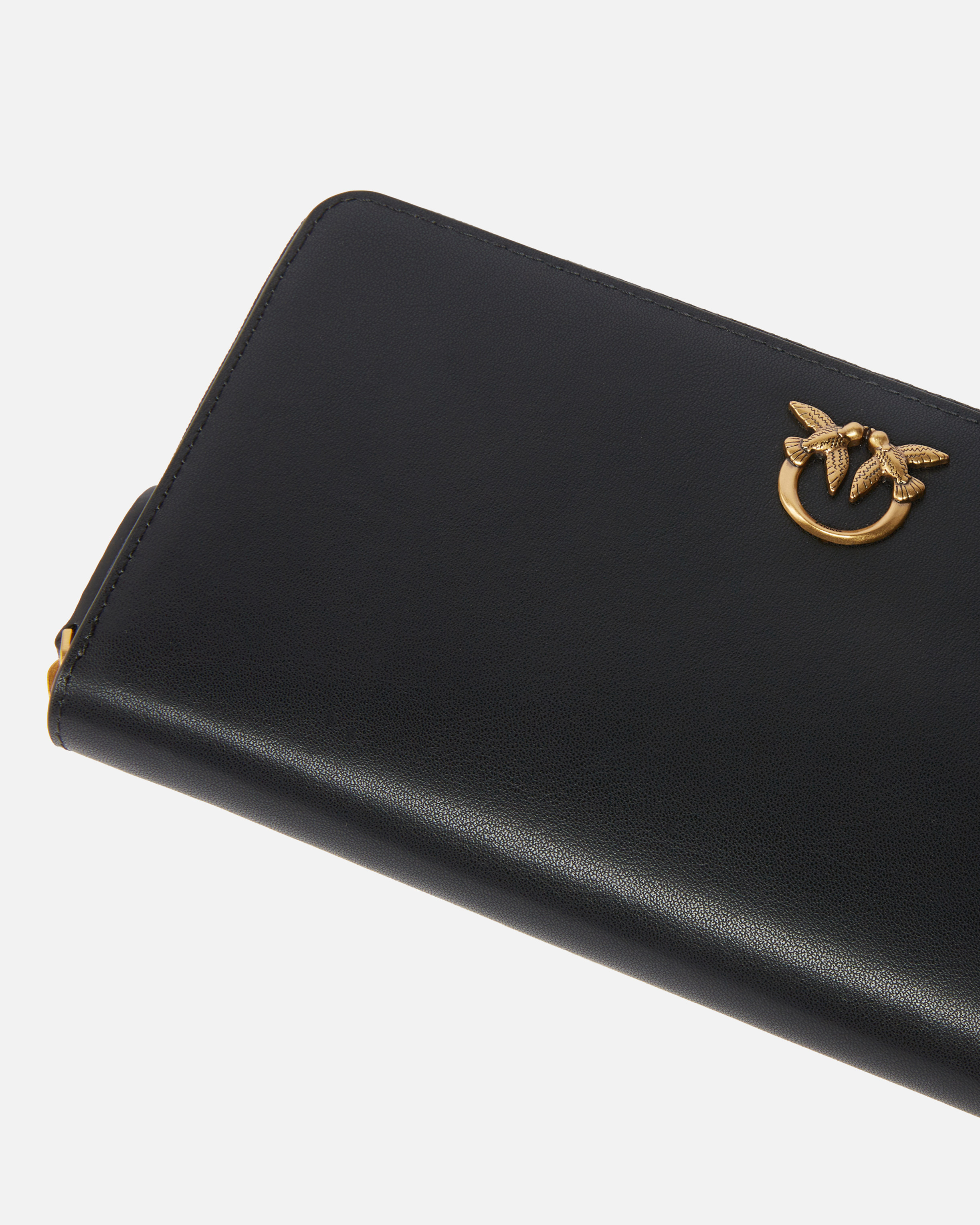 Pinko Zip-around Leather Purse In Black-antique Gold