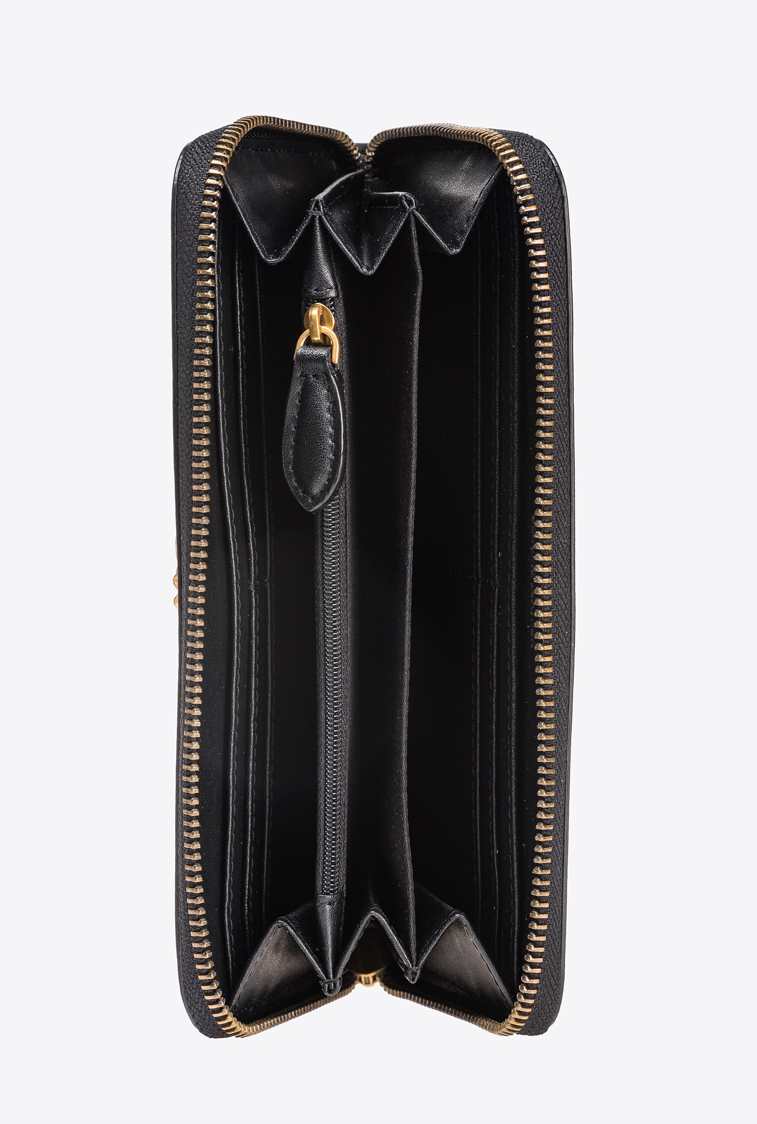 Pinko Zip-around Leather Purse In Black-antique Gold