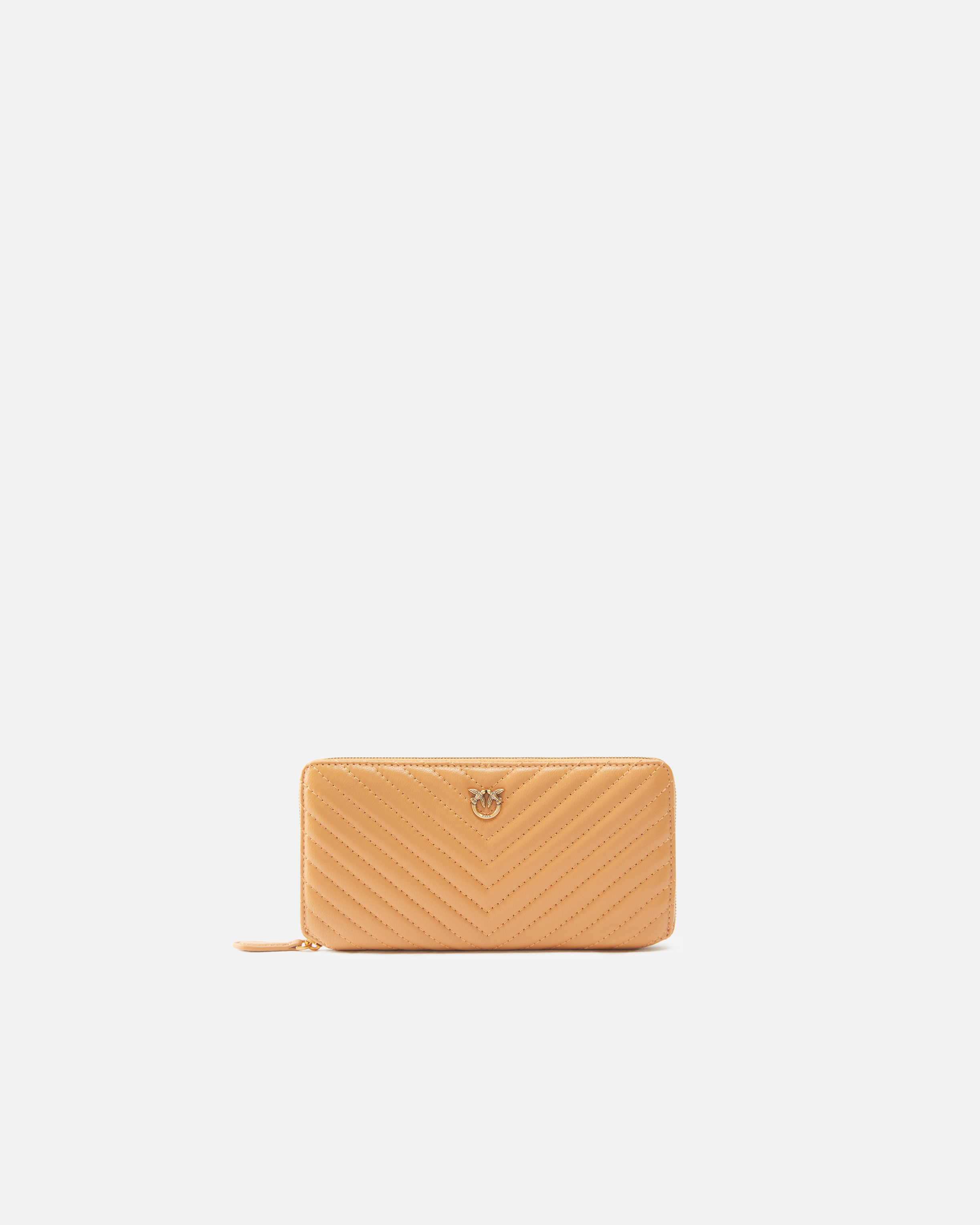 Pinko Zip-around Wallet In Chevron-patterned Nappa Leather In Torrone-antique Gold