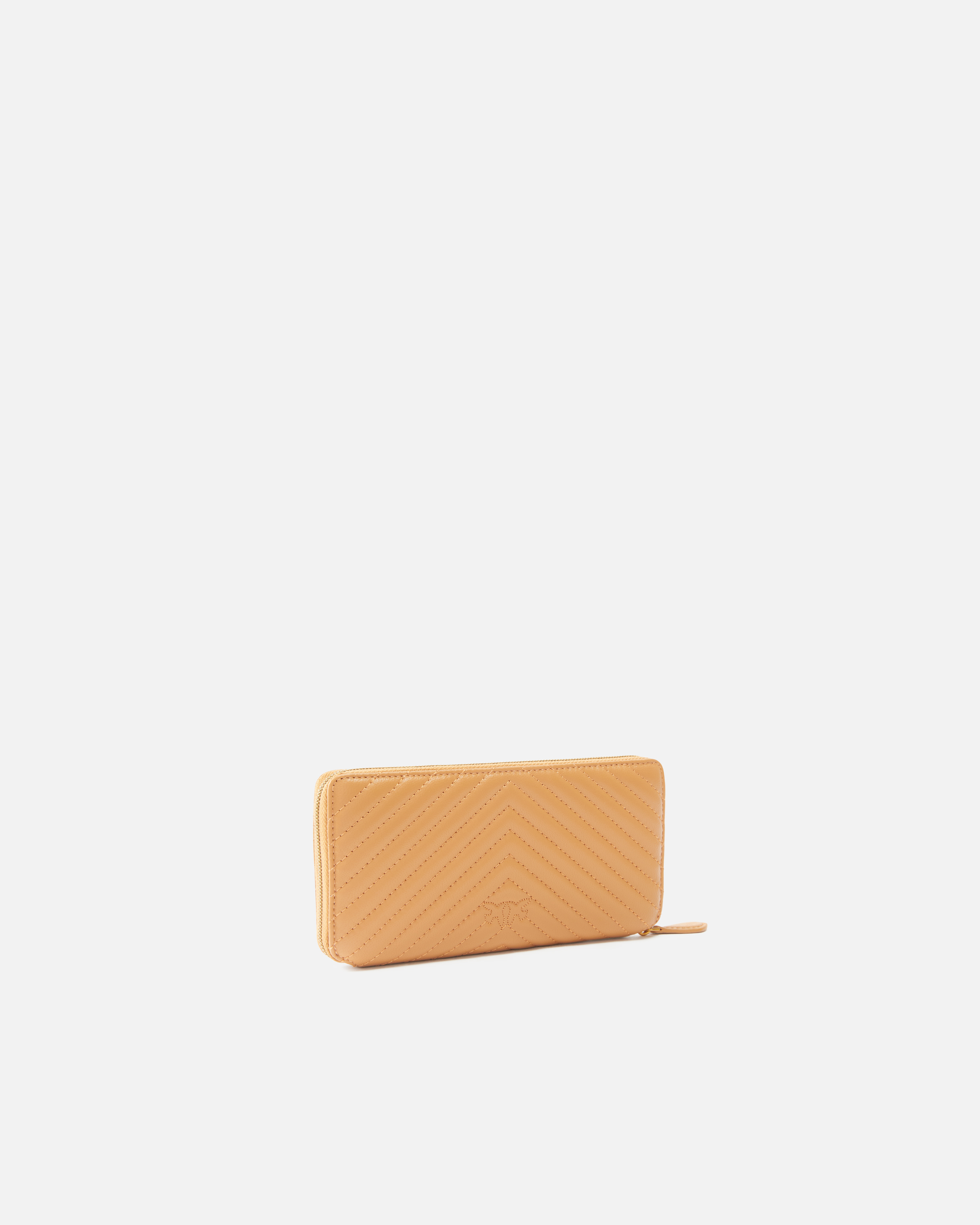 Pinko Zip-around Wallet In Chevron-patterned Nappa Leather In Torrone-antique Gold