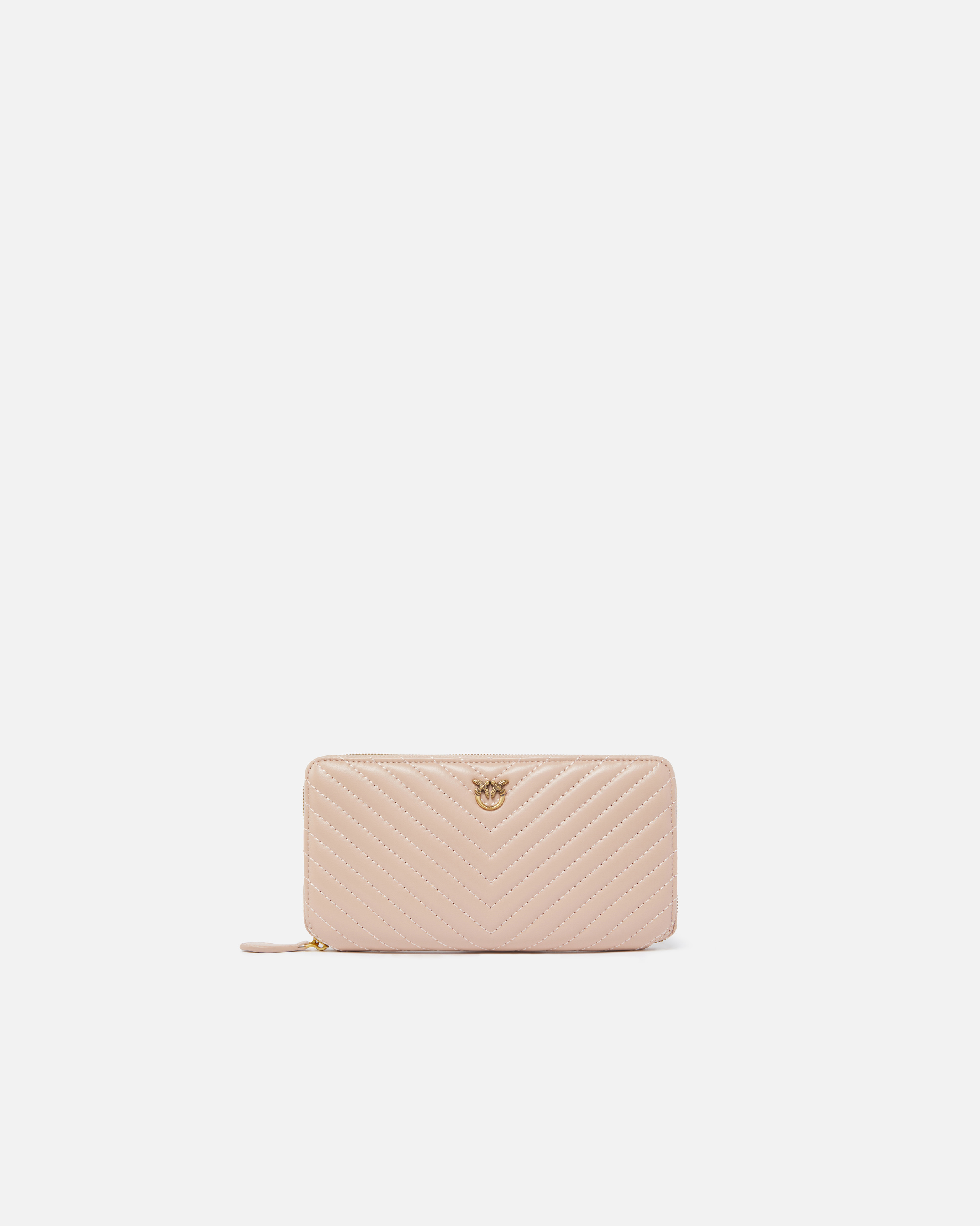 Pinko Zip-around Wallet In Chevron-patterned Nappa Leather In Pink/dusty Pink-antique Gold