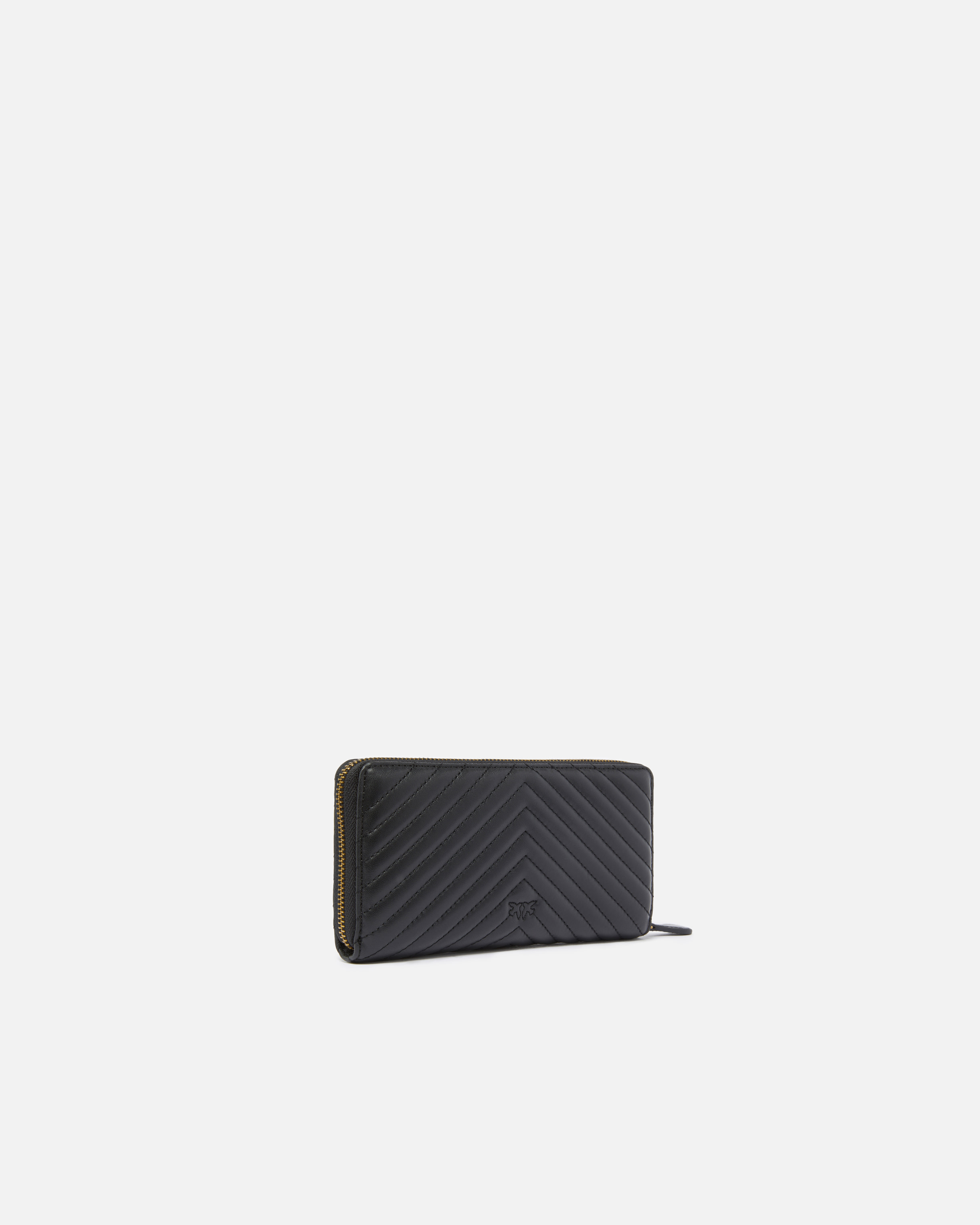 Pinko Portafoglio Zip-around In Nappa Chevron In Black-antique Gold
