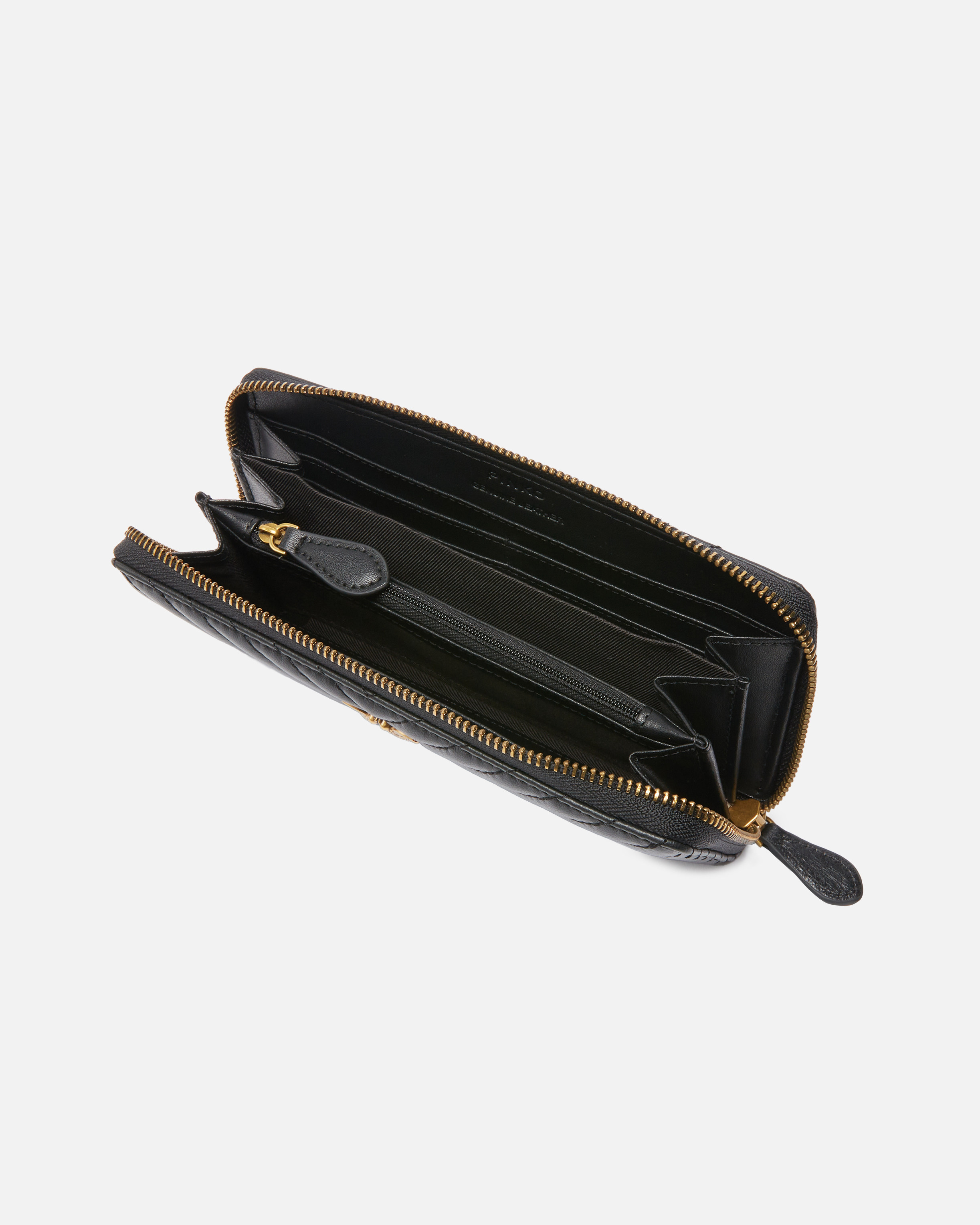 Pinko Portafoglio Zip-around In Nappa Chevron In Black-antique Gold