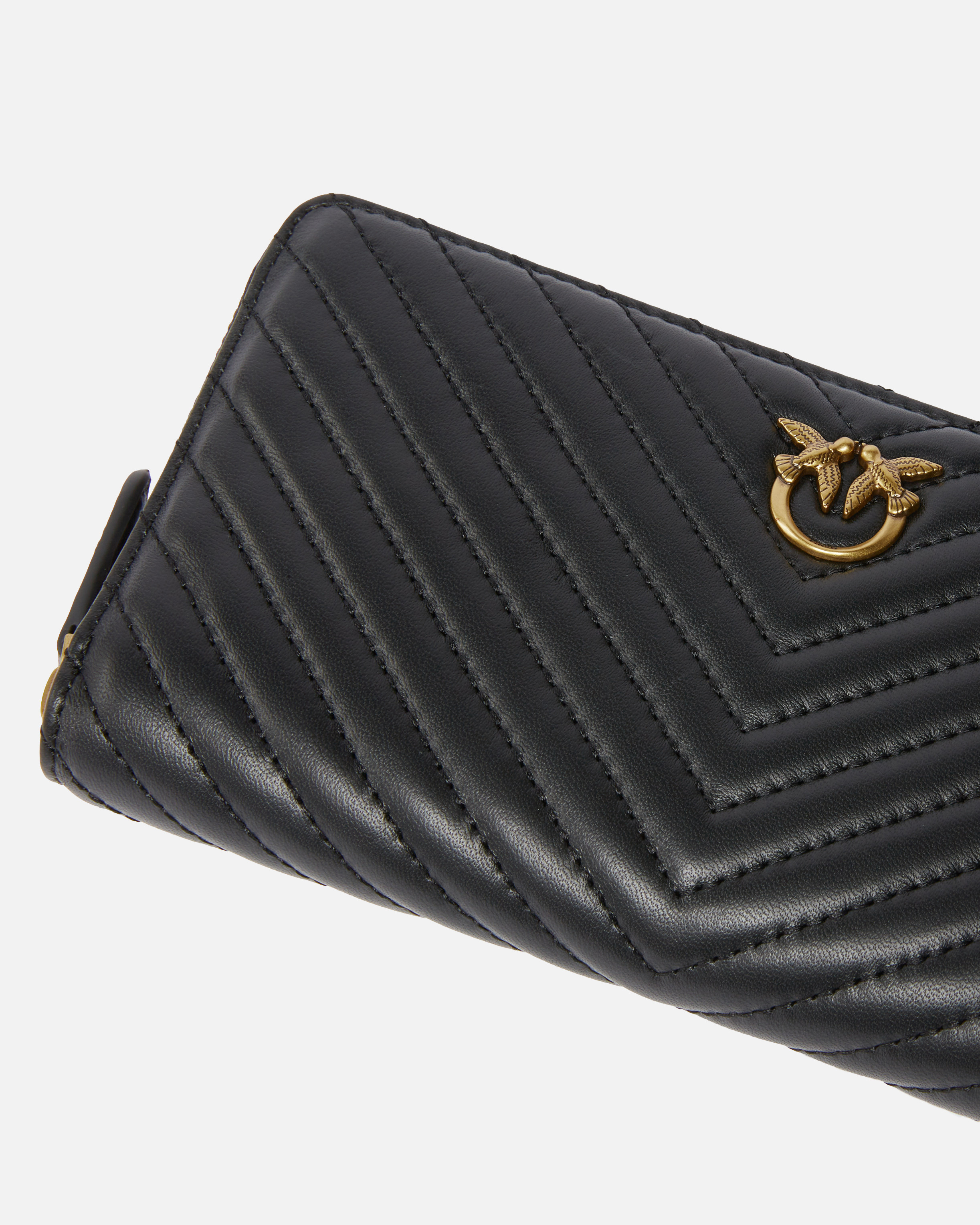 Pinko Portafoglio Zip-around In Nappa Chevron In Black-antique Gold