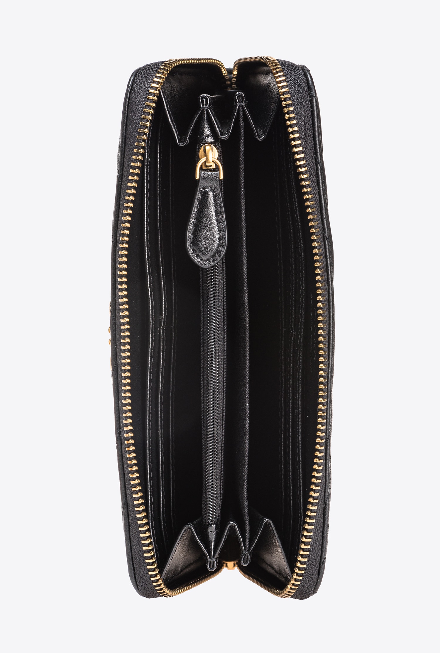 Pinko Portafoglio Zip-around In Nappa Chevron In Black-antique Gold