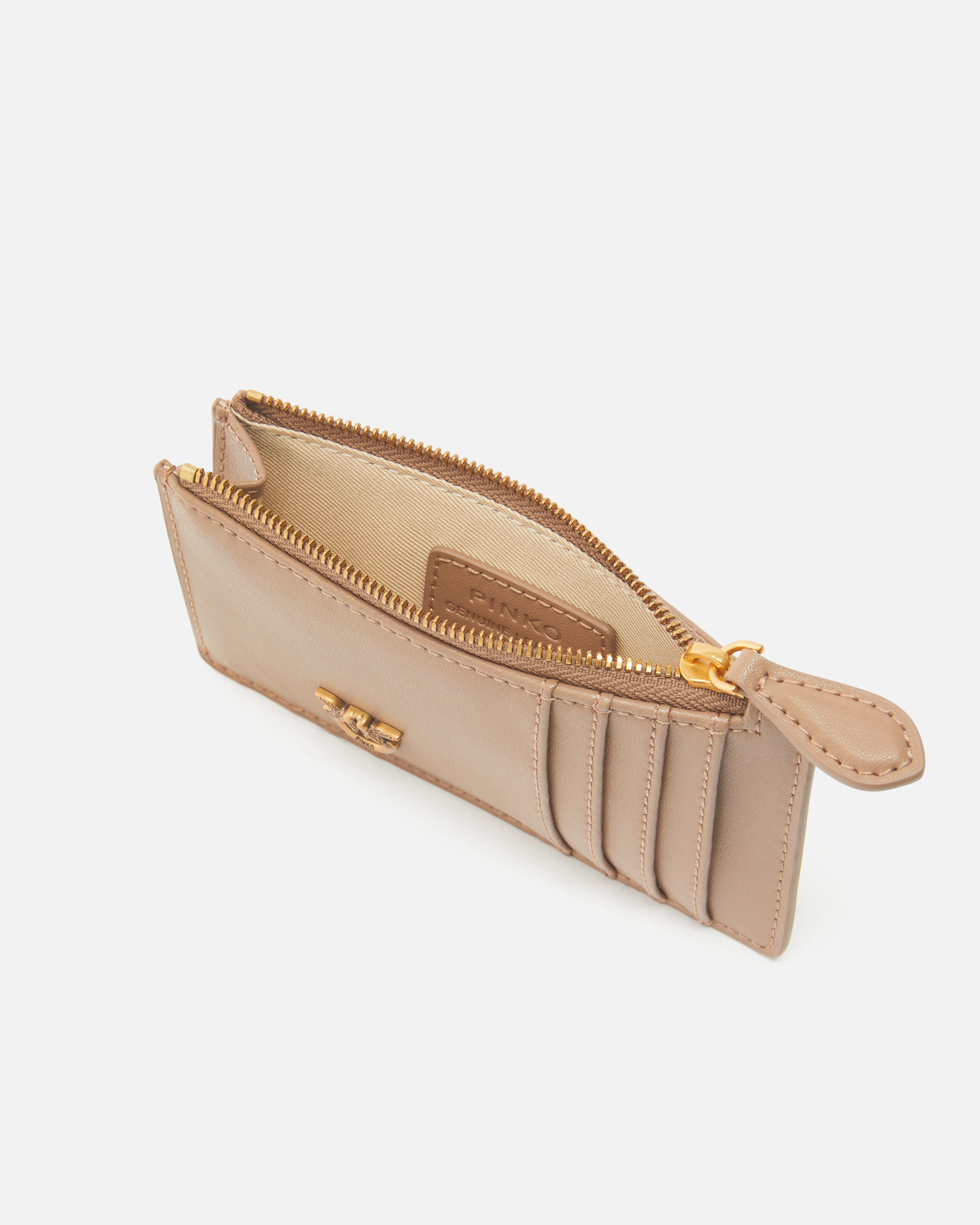 Pinko Zipped Card Holder In Biscotto Zenzero-antique Gold