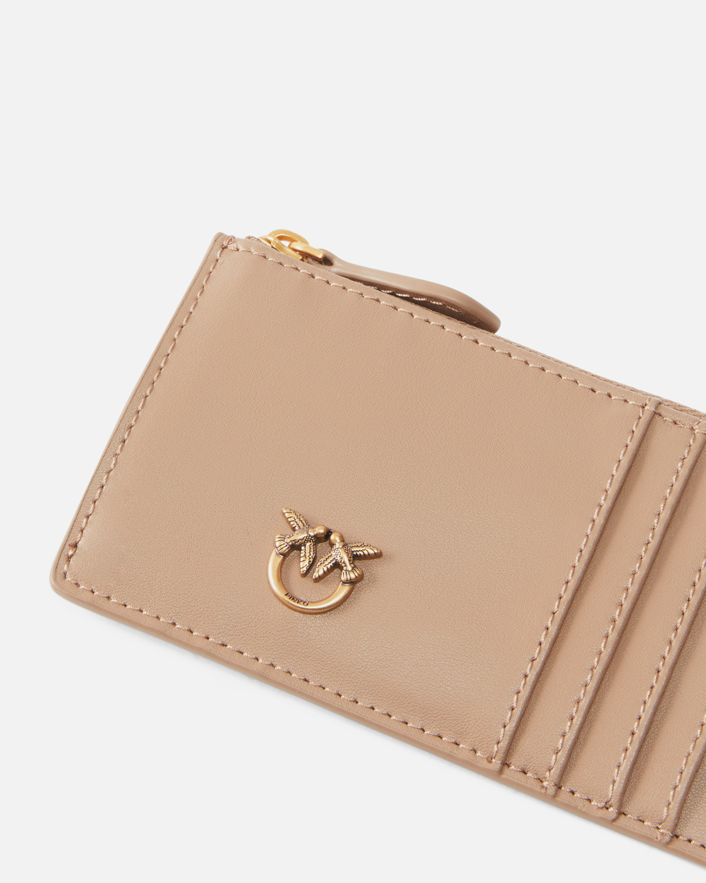 Pinko Zipped Card Holder In Biscotto Zenzero-antique Gold