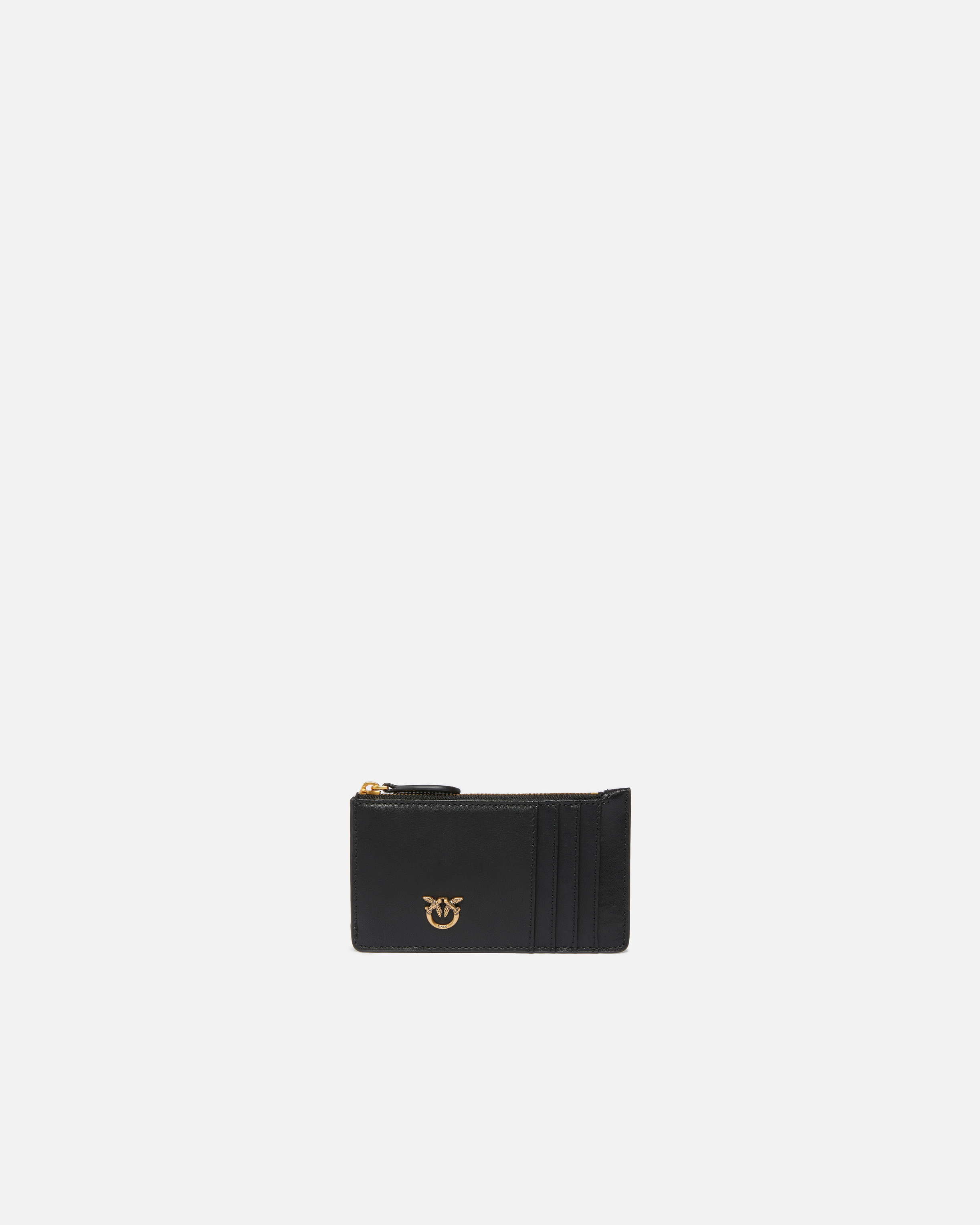 Pinko Zipped Card Holder In Black-antique Gold