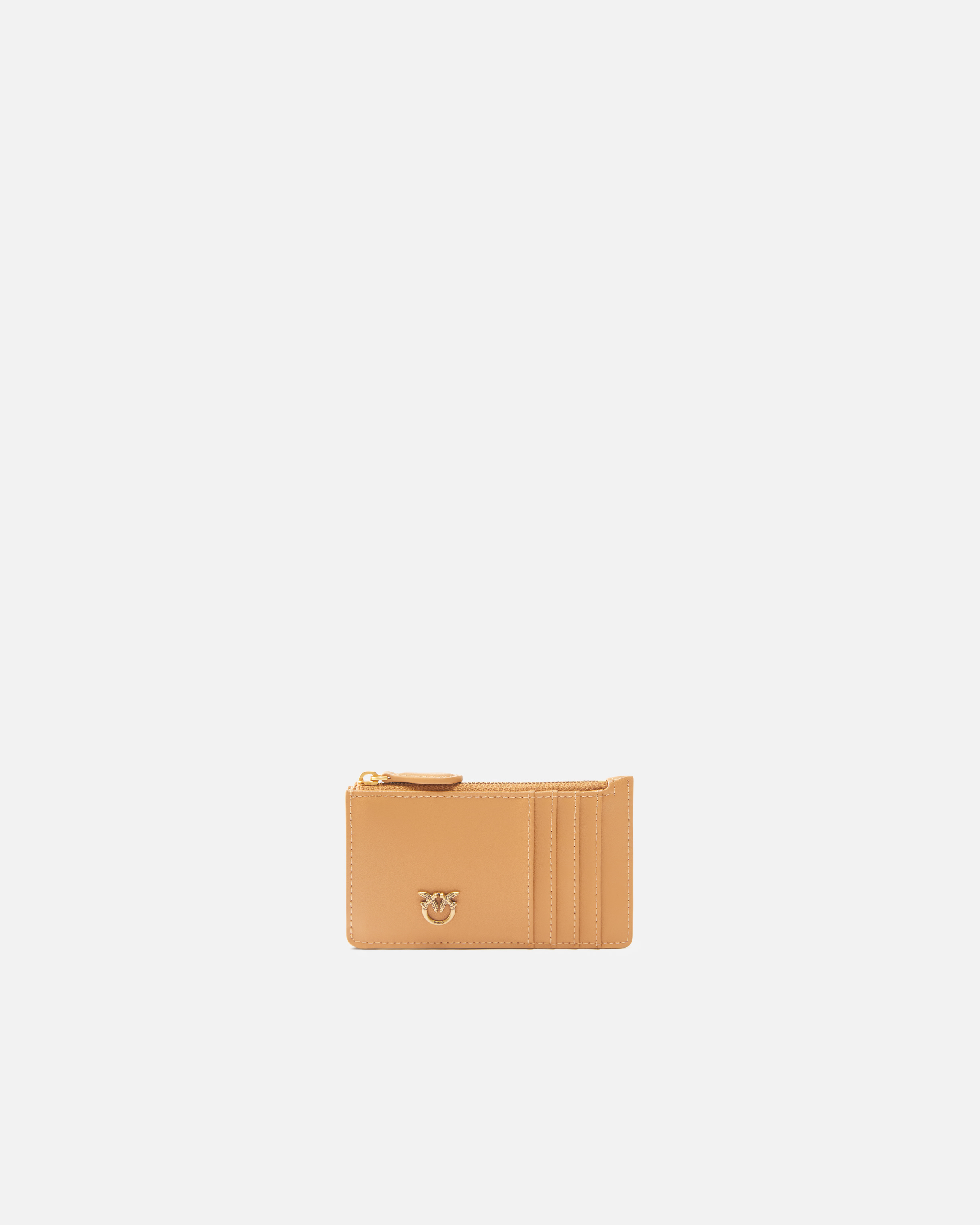 Pinko Zipped Chevron-patterned Card Holder In Torrone-antique Gold