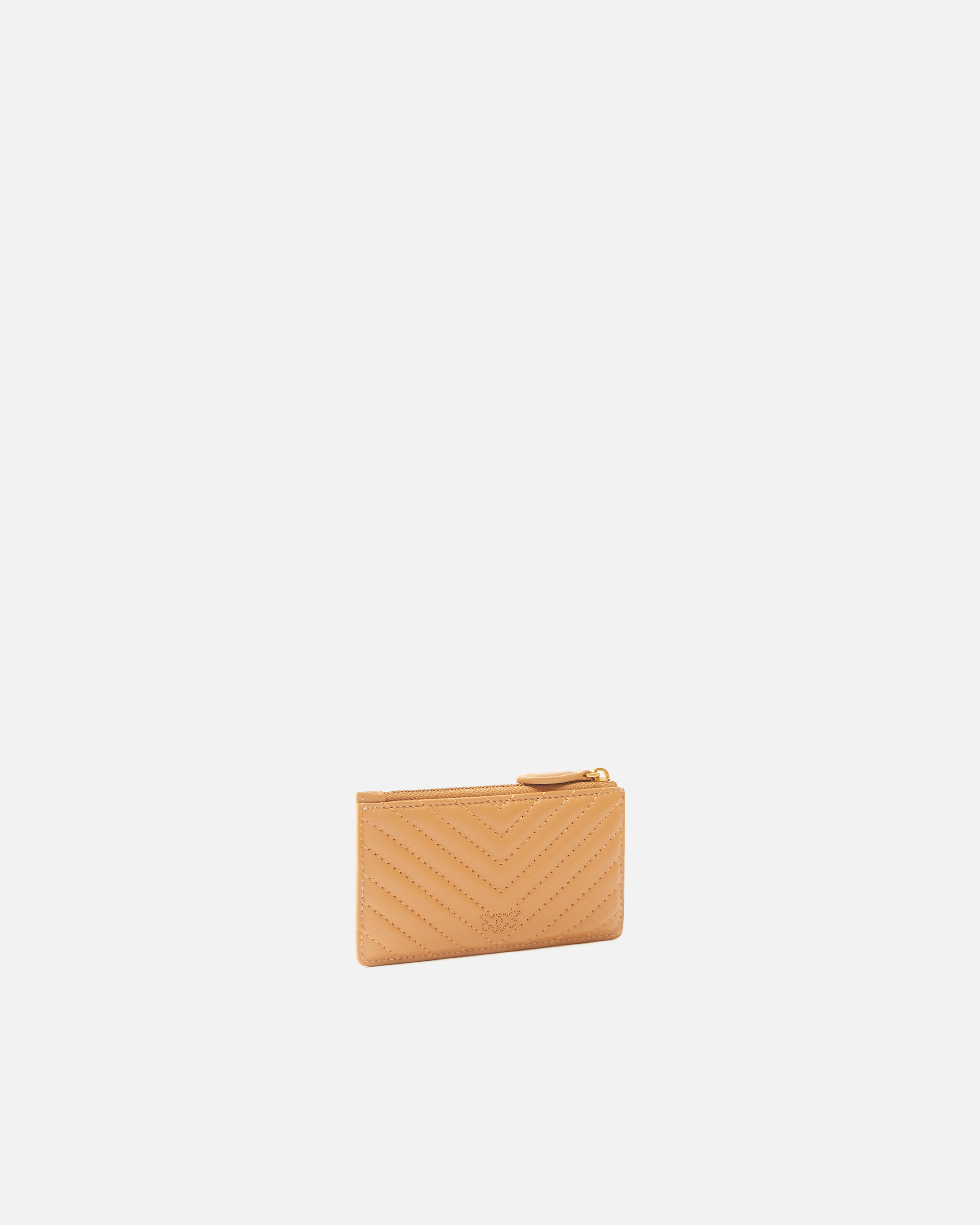 Pinko Zipped Chevron-patterned Card Holder In Torrone-antique Gold