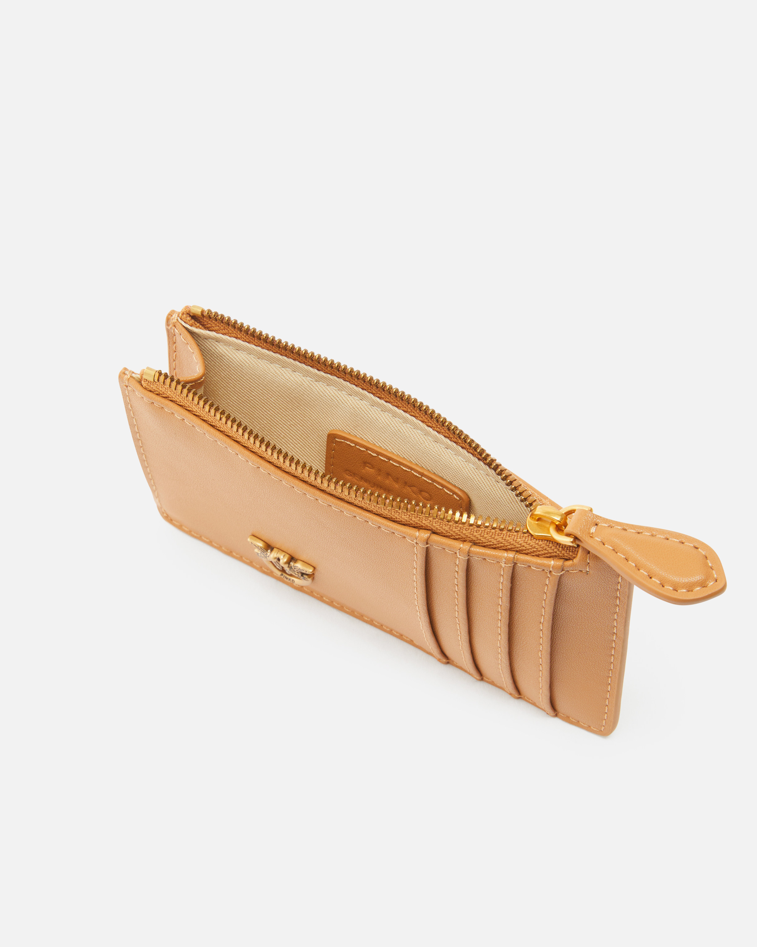 Pinko Zipped Chevron-patterned Card Holder In Torrone-antique Gold