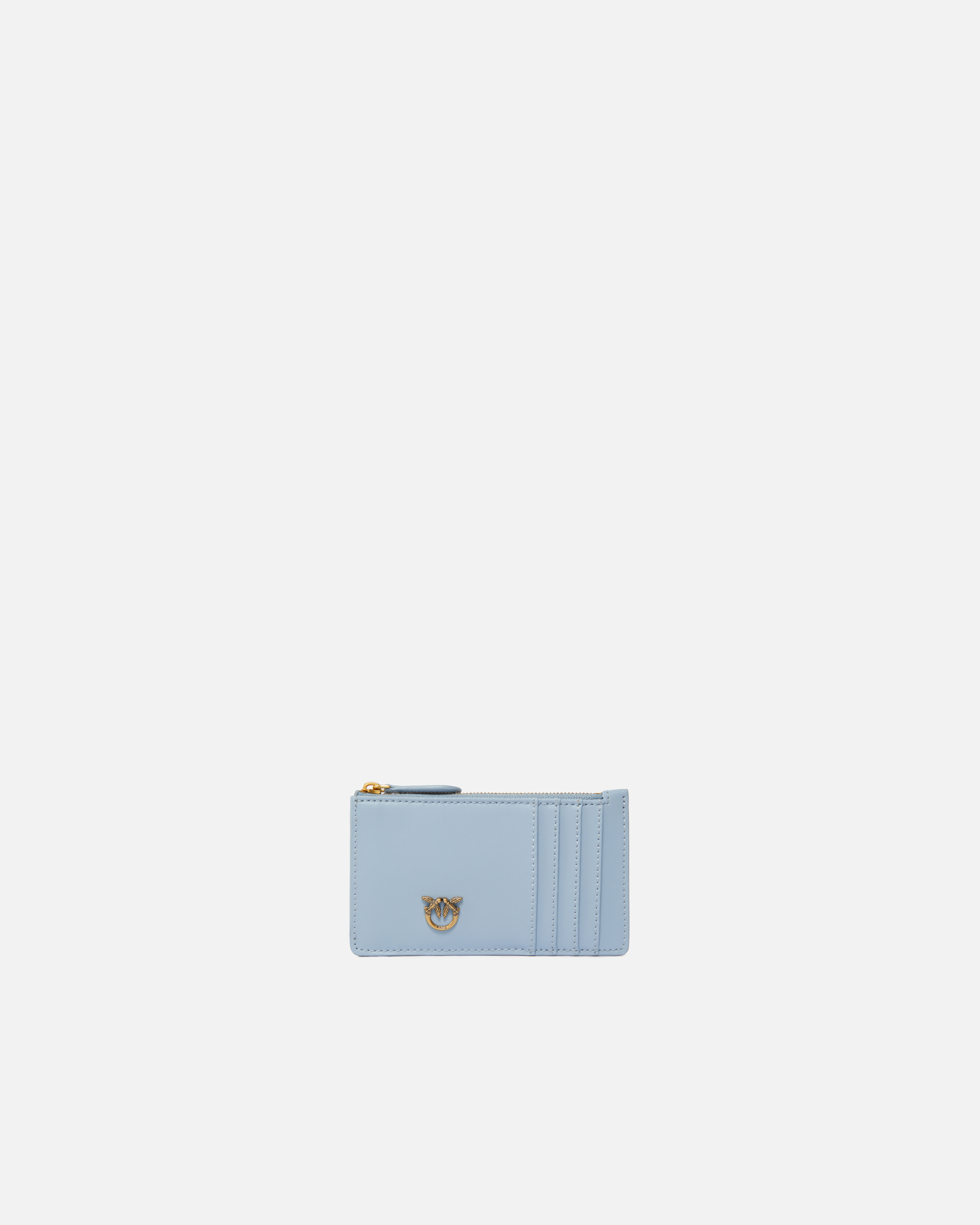 Pinko Women's Light Blue-Antique Gold Zipped Chevron-Patterned Card Holder, Light Blue-Antique Gold, U