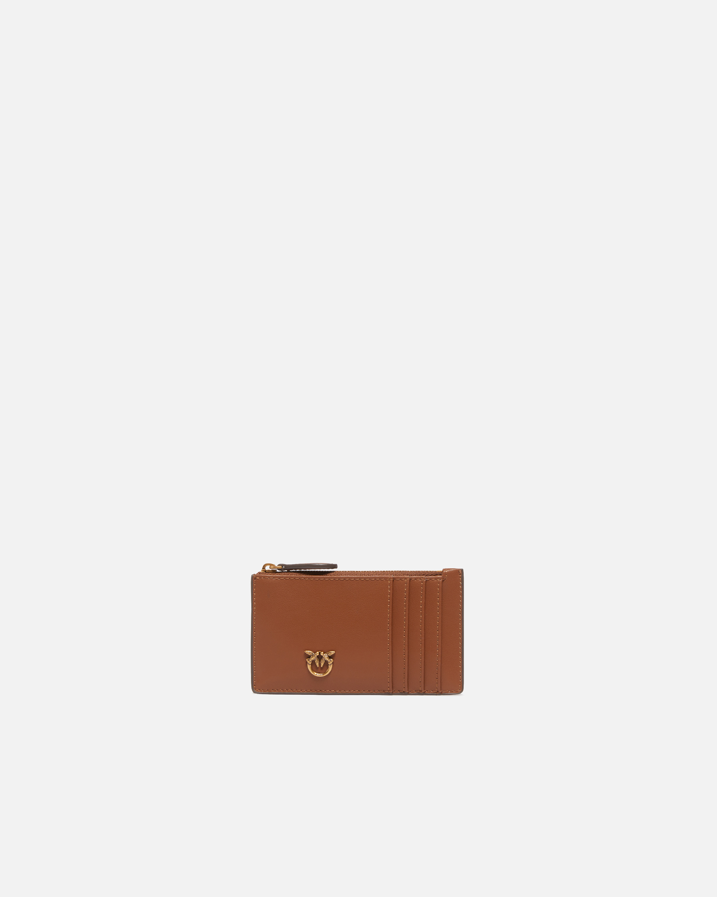 Pinko Nappa Leather Card Holder With Chevron Workmanship In Brown