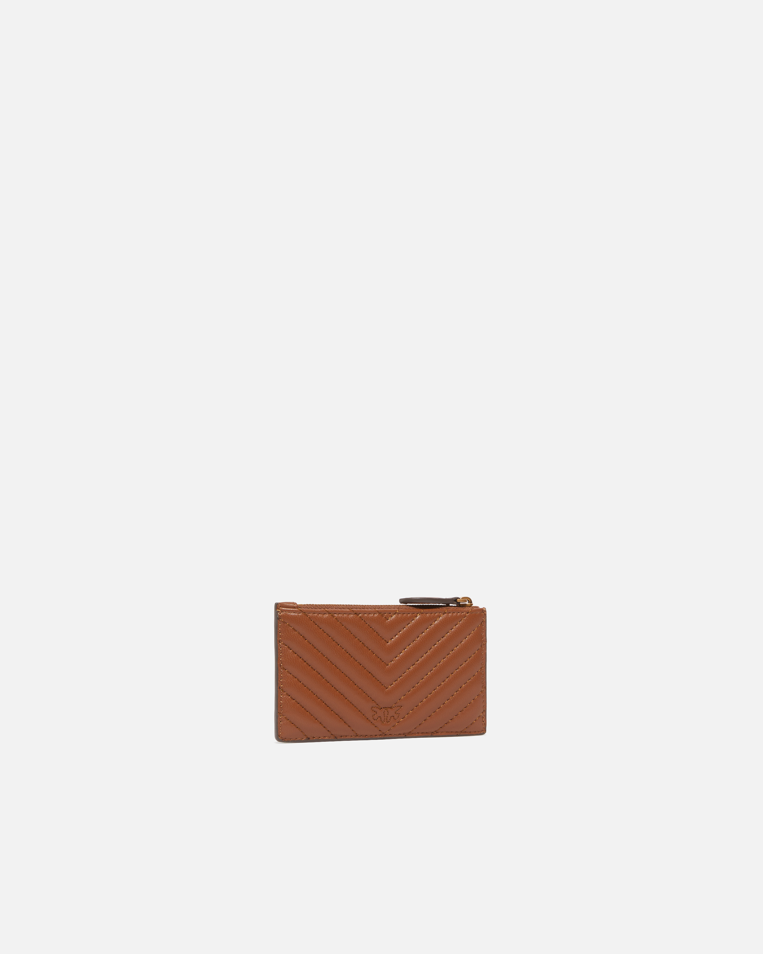 Pinko Nappa Leather Card Holder With Chevron Workmanship In Brown